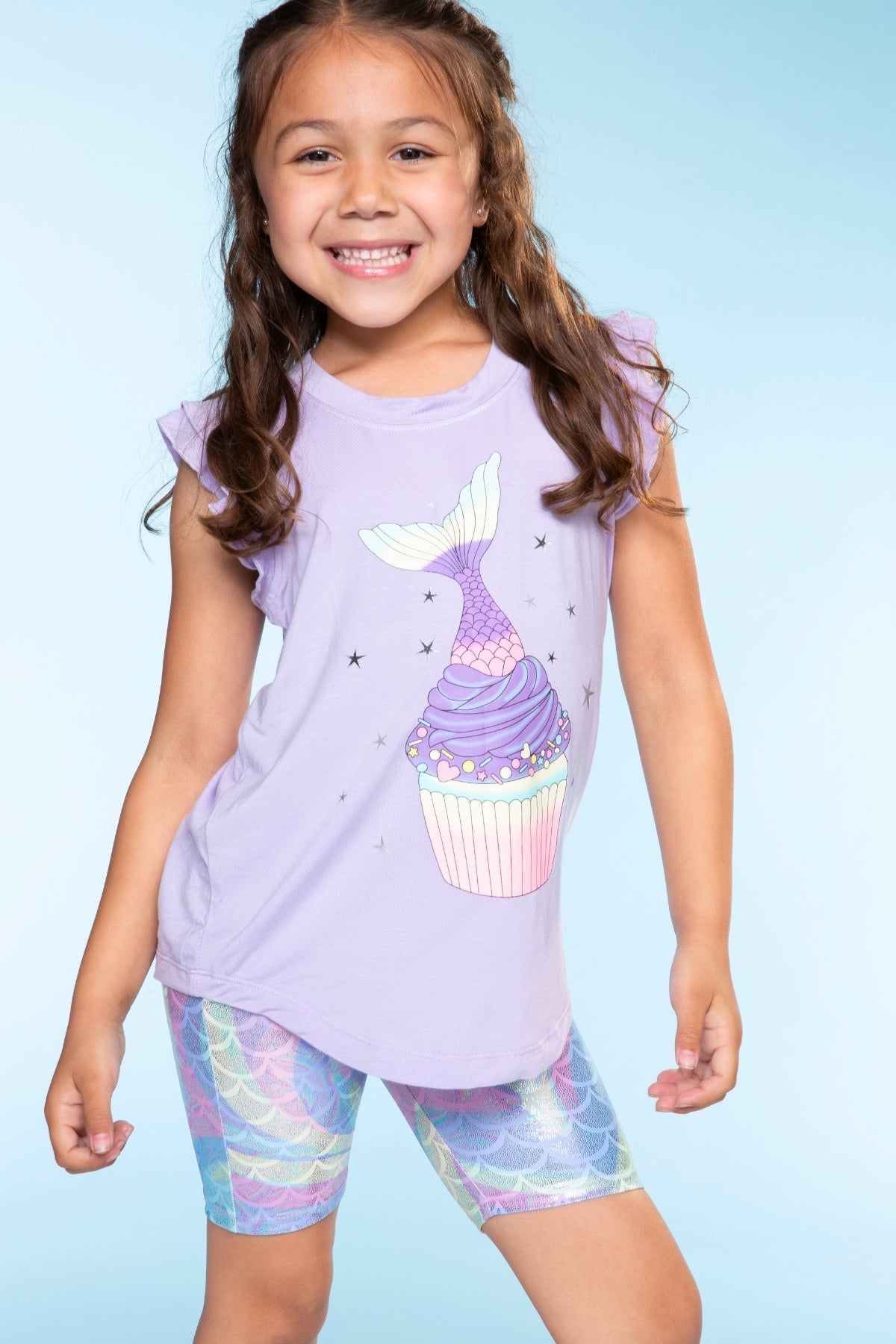 Modal Flutter Sleeve Shirttail Top - White Ombre Rainbow Gummy Bear
