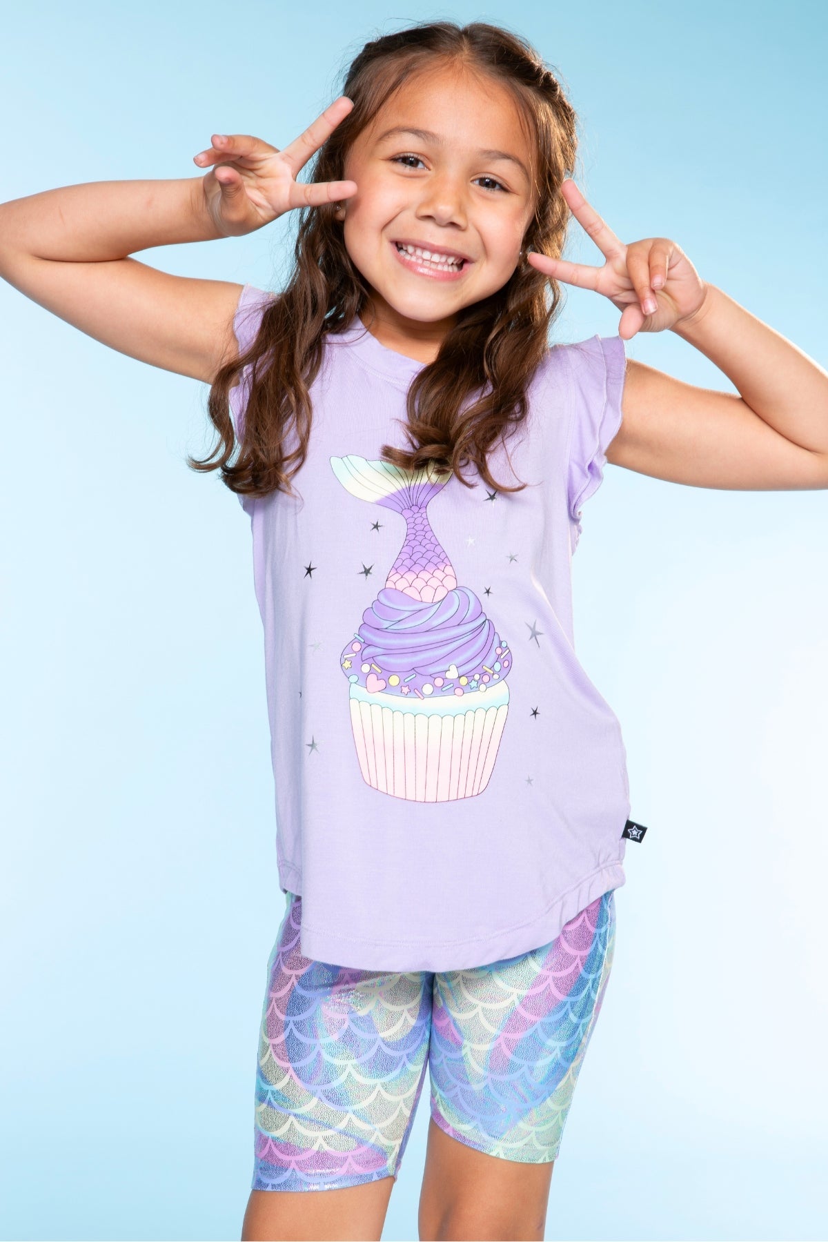 Modal Flutter Sleeve Shirttail Top - White Ombre Rainbow Gummy Bear