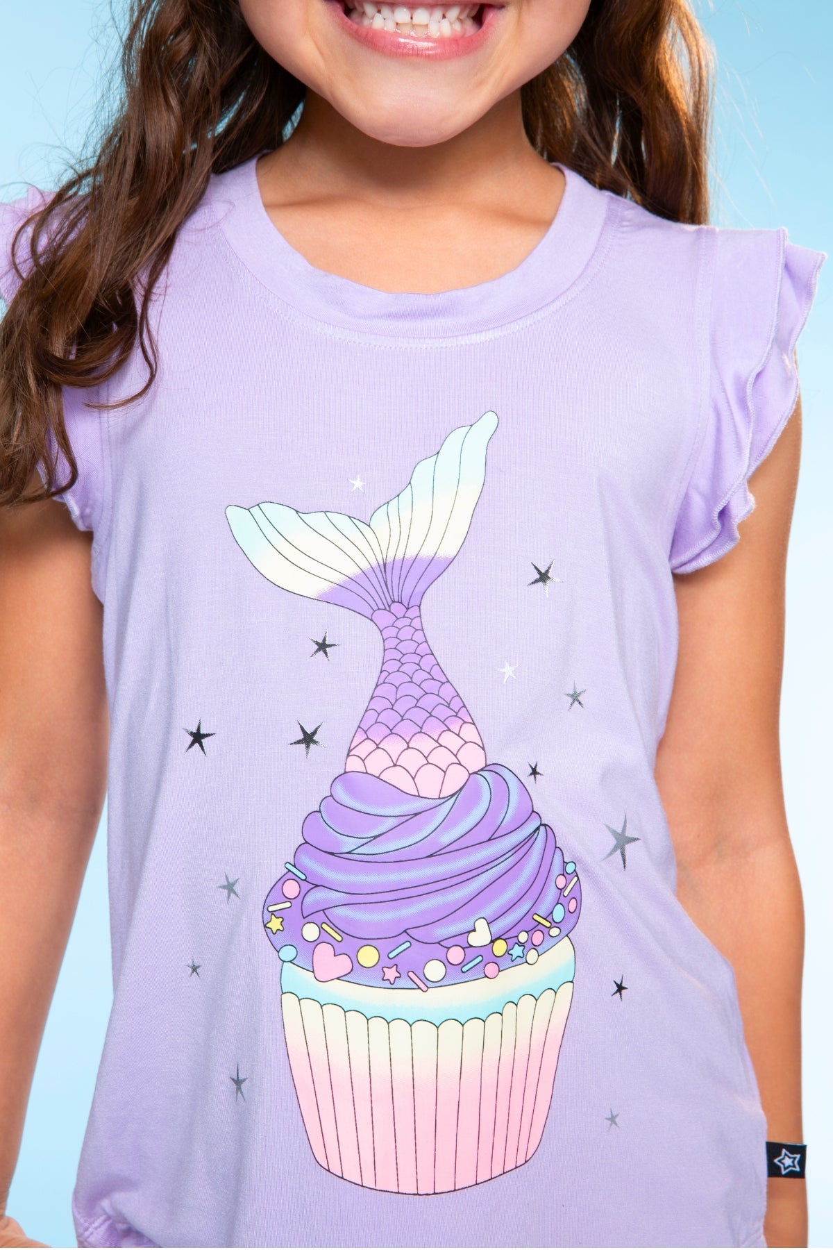 Modal Flutter Sleeve Shirttail Top - White Ombre Rainbow Gummy Bear