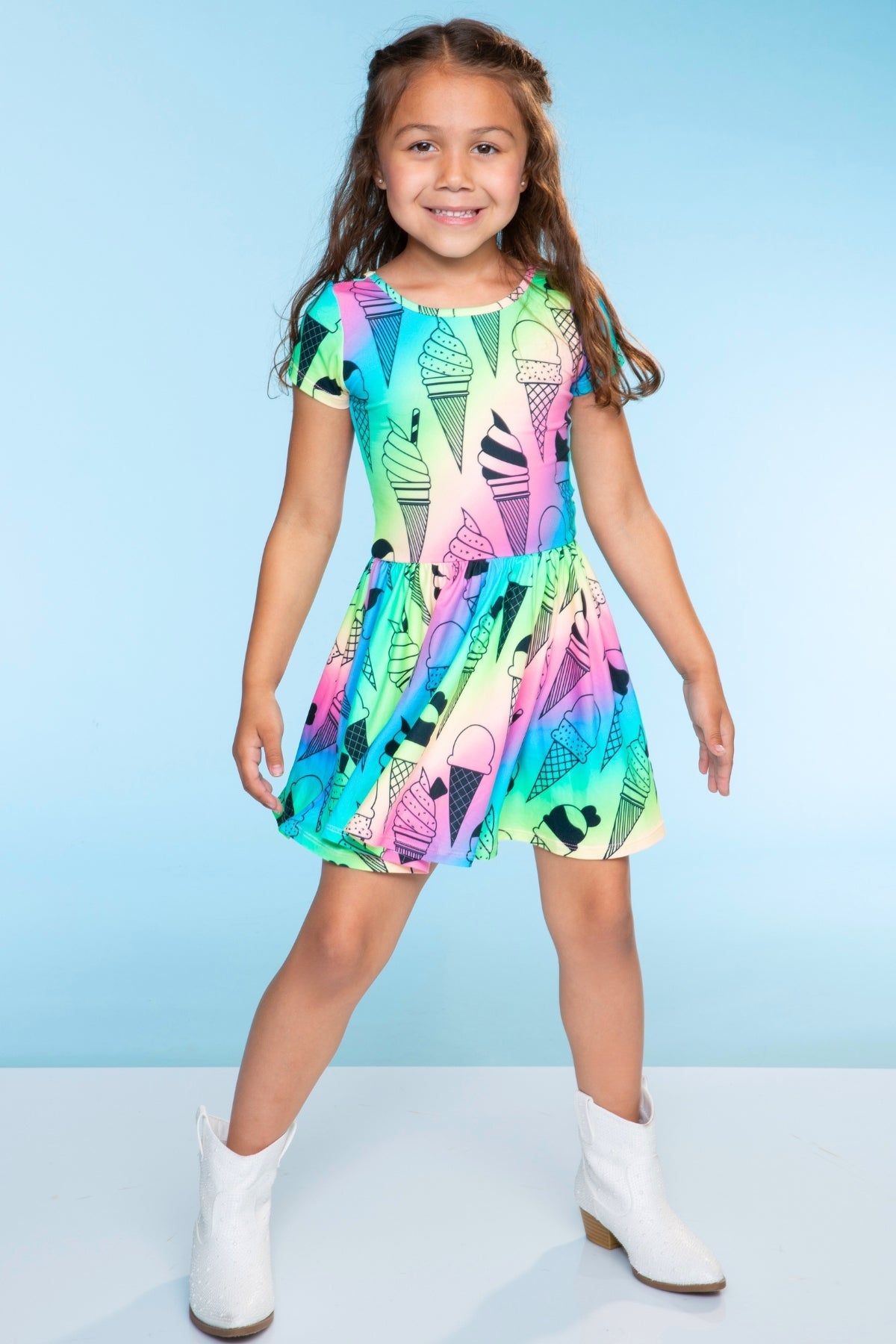 Simply Soft Short Sleeve Scoop Back Be Happy Dress - Neon Pink Sketch Emoji - NEW!