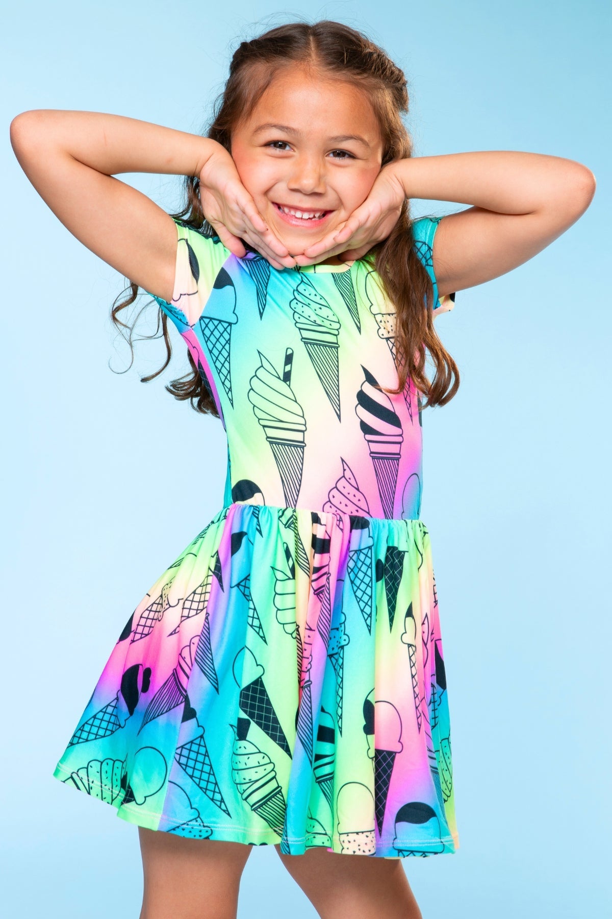 Simply Soft Short Sleeve Scoop Back Be Happy Dress - Neon Pink Sketch Emoji - NEW!