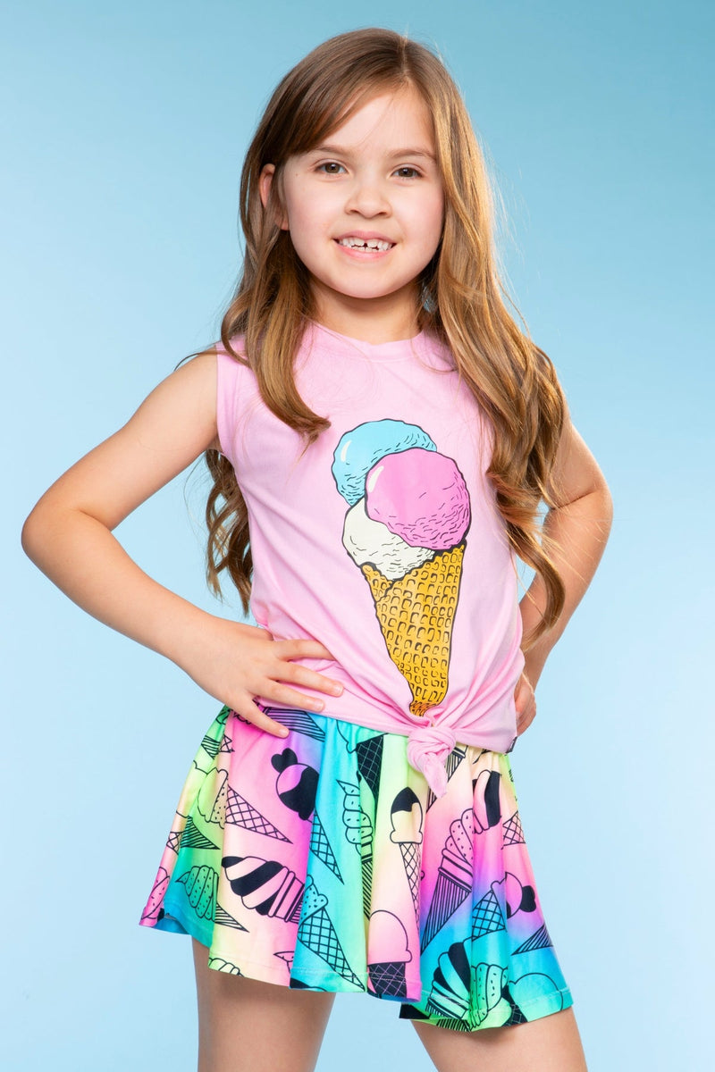 Simply Soft Sleeveless Tie Tank & Skort Set - Rainbow Ice Cream