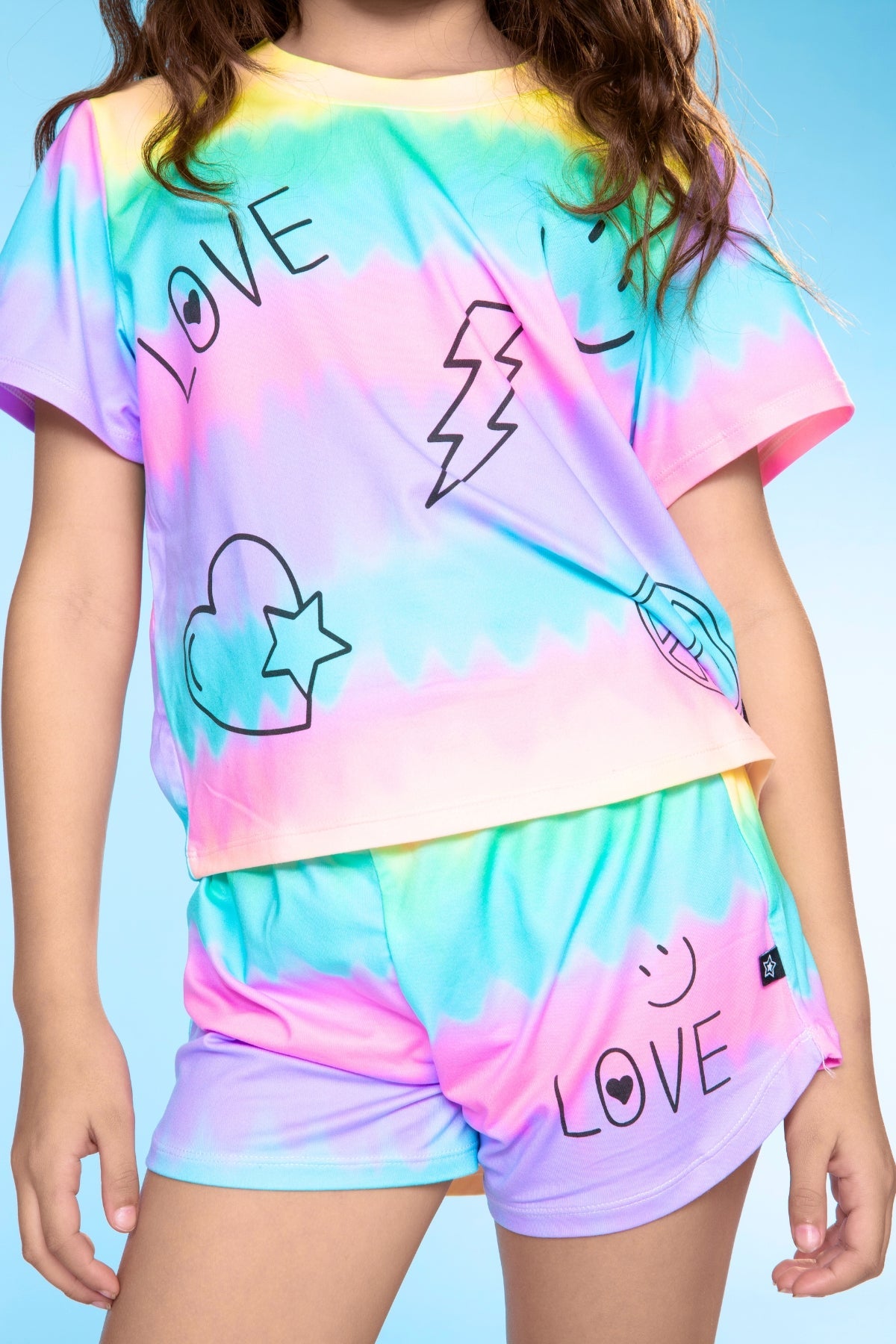 Simply Soft Easy Tee & Dolphin Short Set - Lt Blue Pink Foil Ice Cream