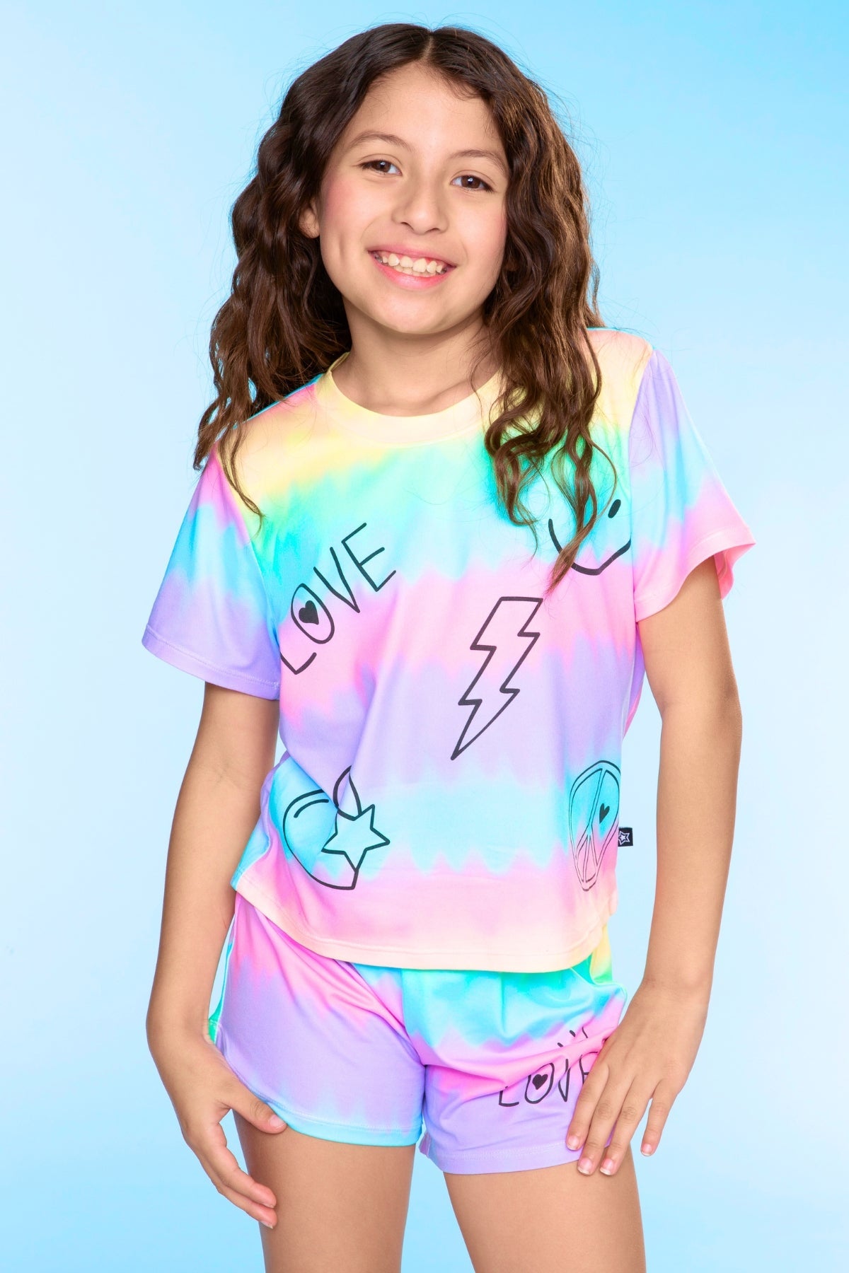 Simply Soft Easy Tee & Dolphin Short Set - Lt Blue Pink Foil Ice Cream