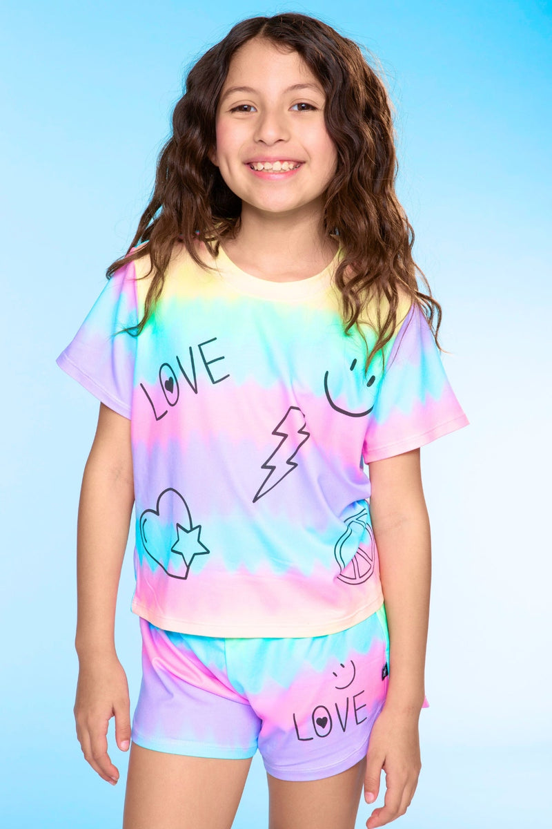 Simply Soft Easy Tee & Dolphin Short Set - Rainbow Tie Dye Elements