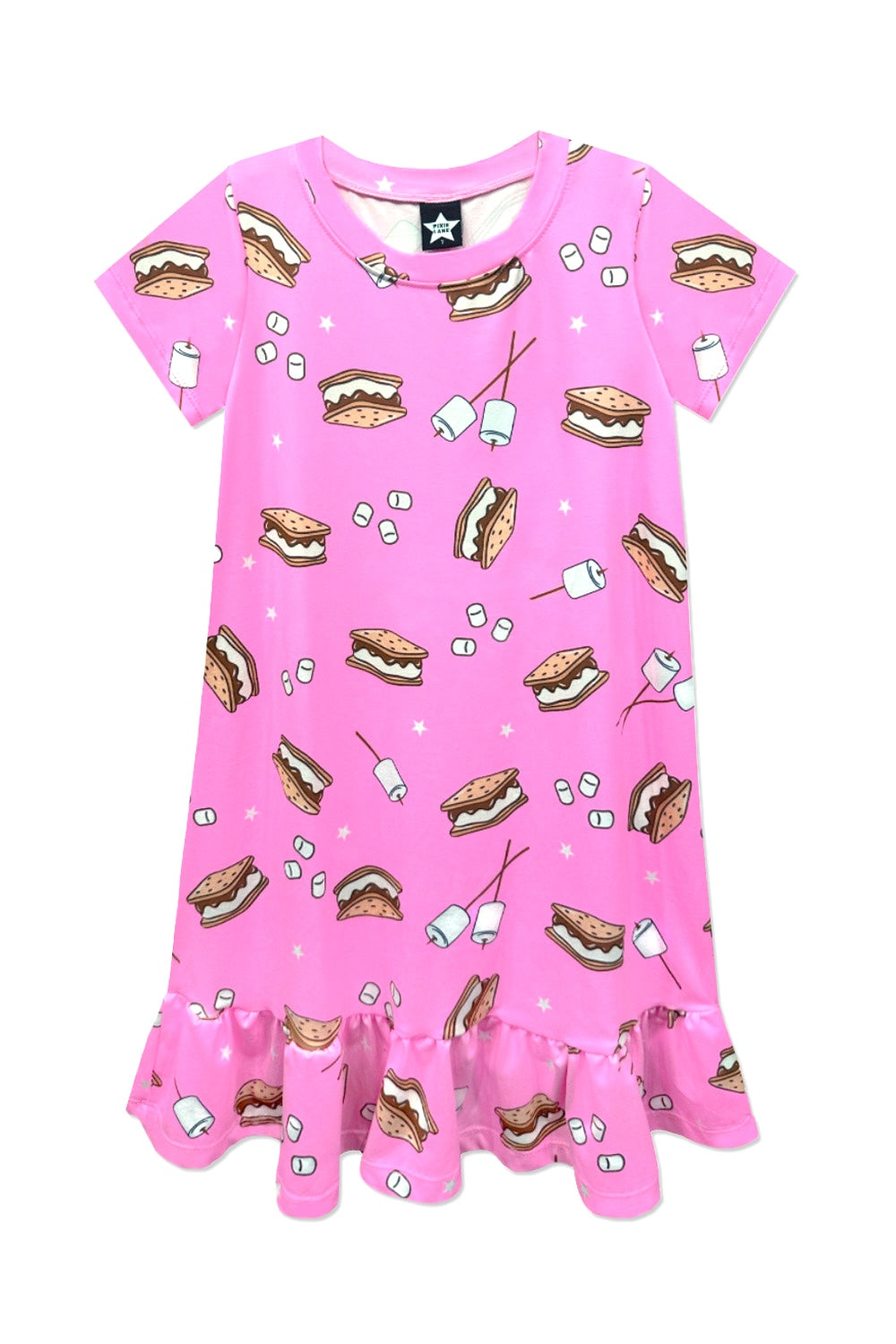 Simply Soft Short Sleeve Ruffle Lounge Dress - Lilac Rainbow Gummy Bear