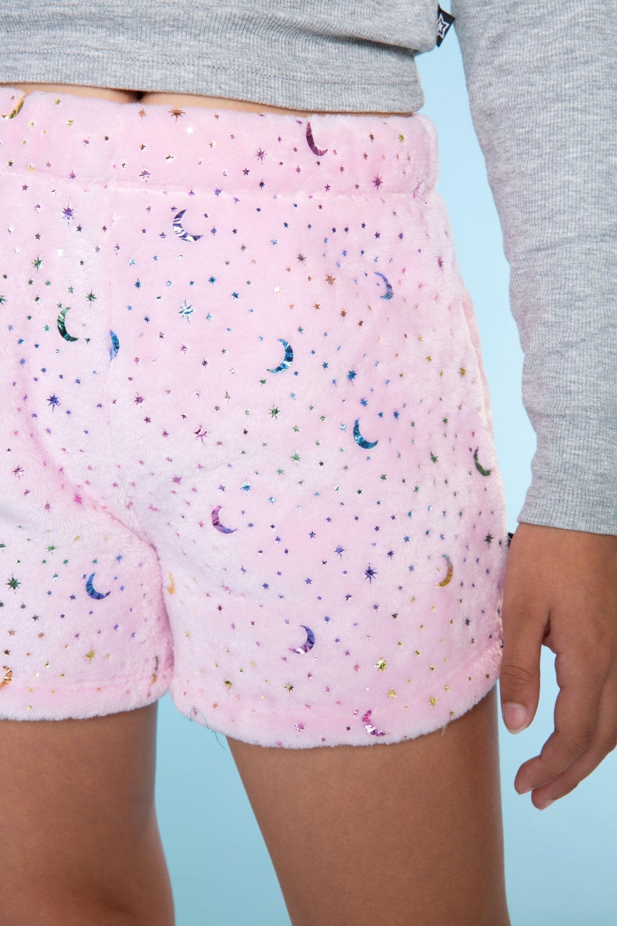 Fuzzy Plush Dolphin Short - Pink Moon Stars