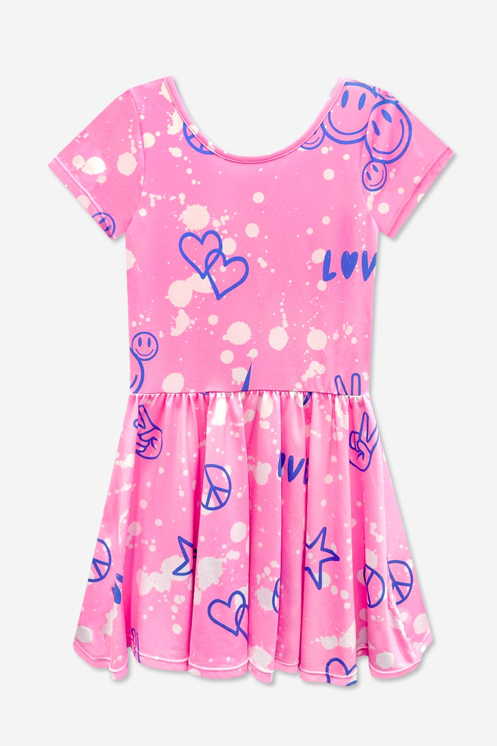 Simply Soft Short Sleeve Scoop Back Be Happy Dress - Neon Pink Sketch Emoji - NEW!