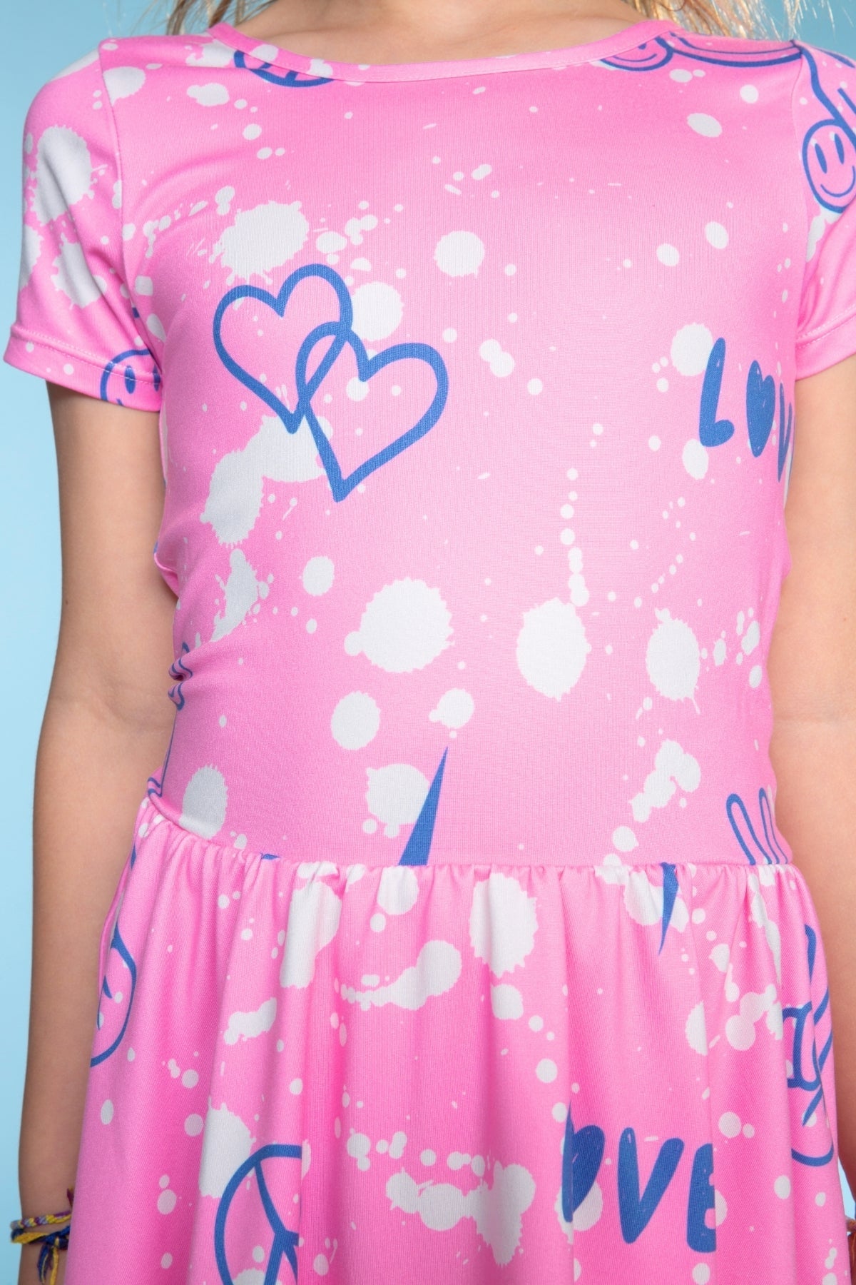 Simply Soft Short Sleeve Scoop Back Be Happy Dress - Neon Pink Sketch Emoji - NEW!