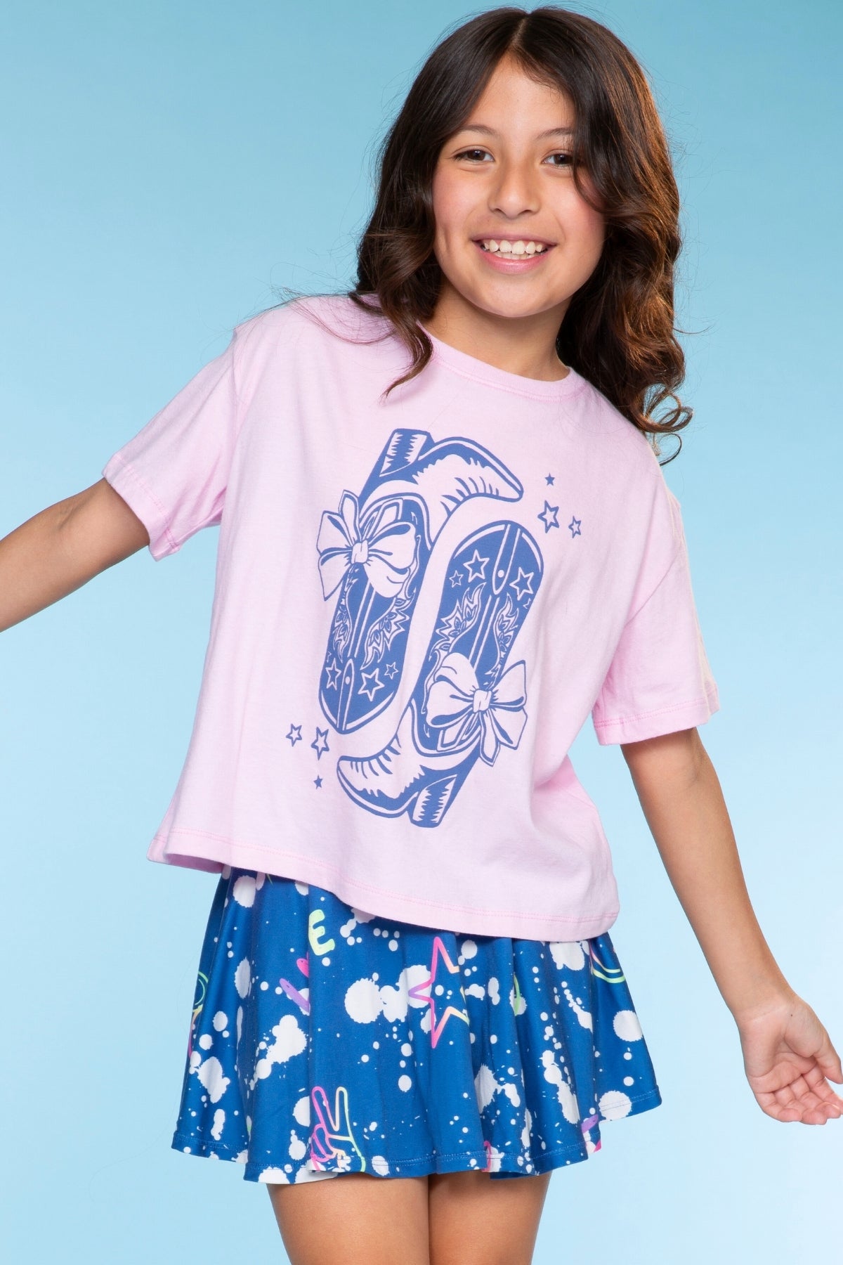 4-Pack Washed Cotton Drop Shoulder Tee - Lilac Denim Palm | Ivory Funfetti Palm | Pink Good Vibes Splatter Smile | Pink Strawberry Vibes