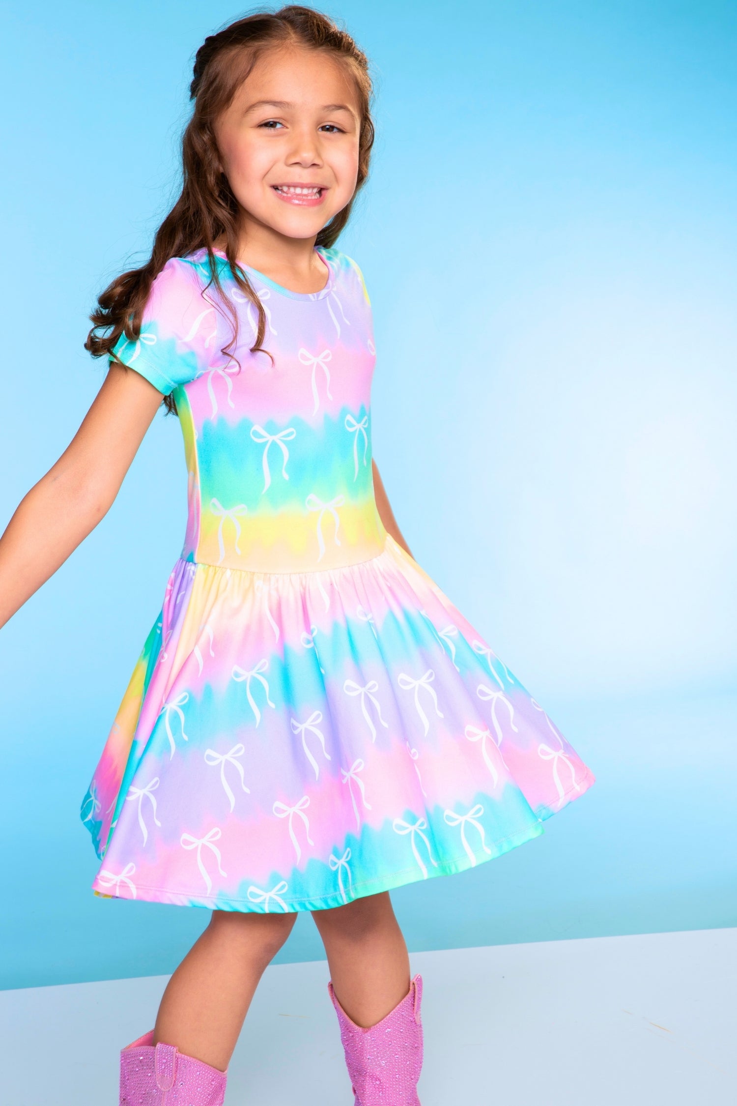 Simply Soft Short Sleeve Be Happy Dress - Tie Dye Rainbow Donuts