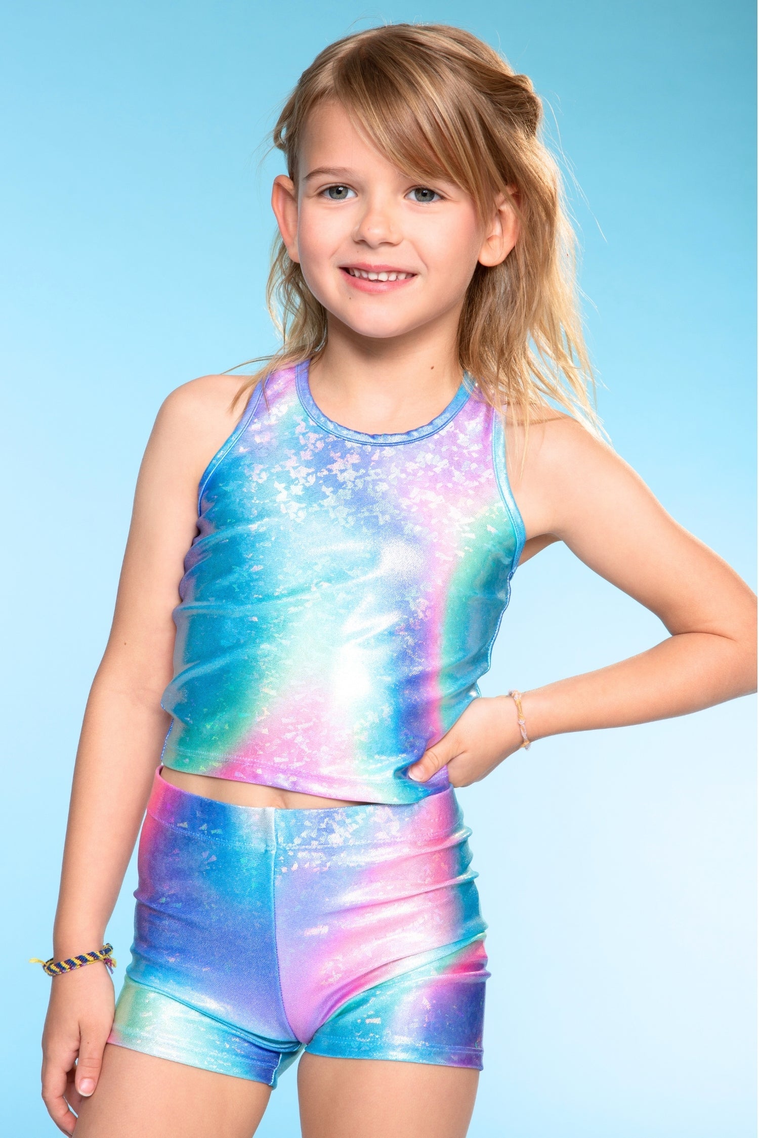 High Shine Cropped Racerback Tank & Tumble Short - Black Lollipops