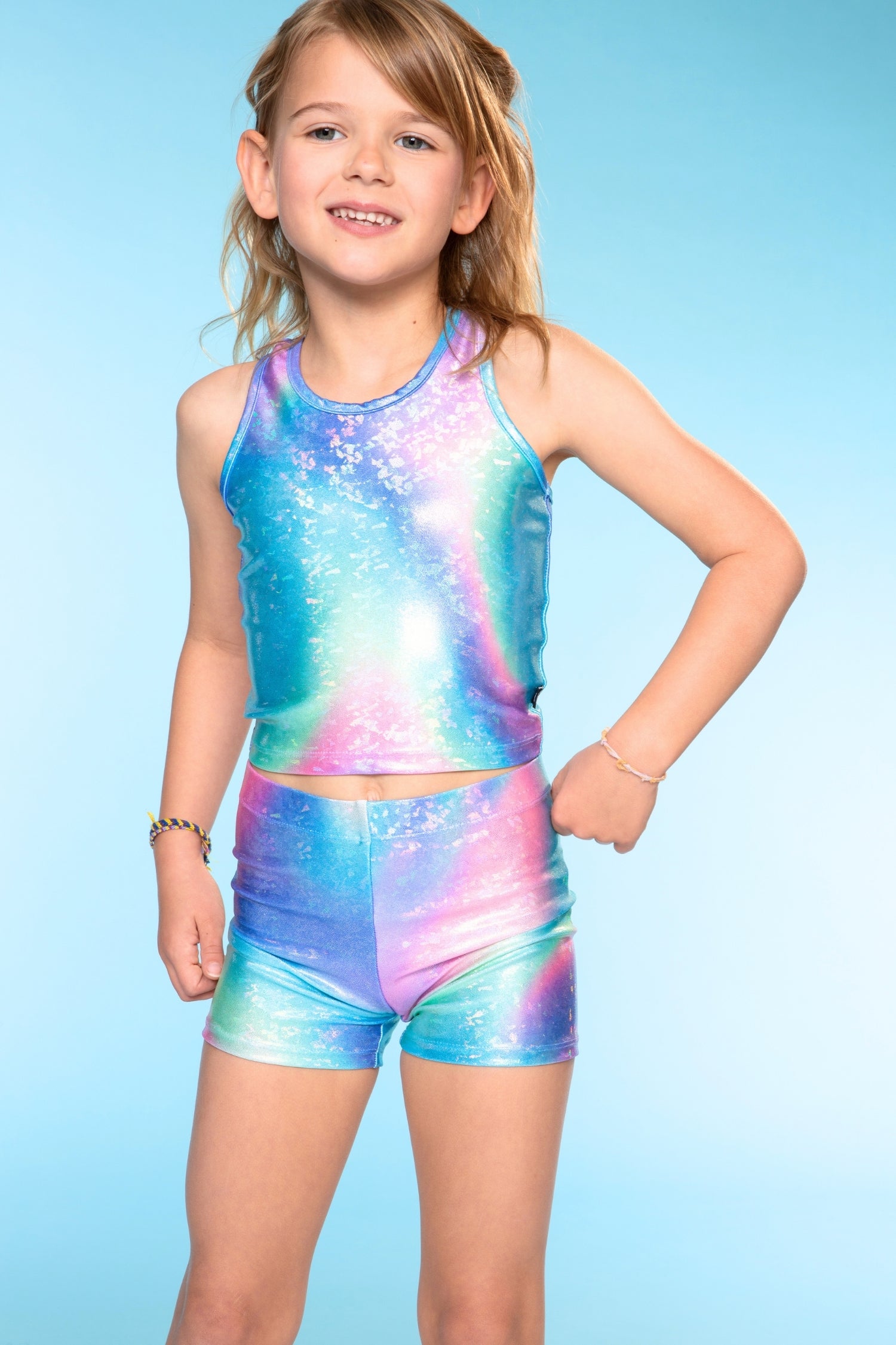 High Shine Cropped Racerback Tank & Tumble Short - Black Lollipops
