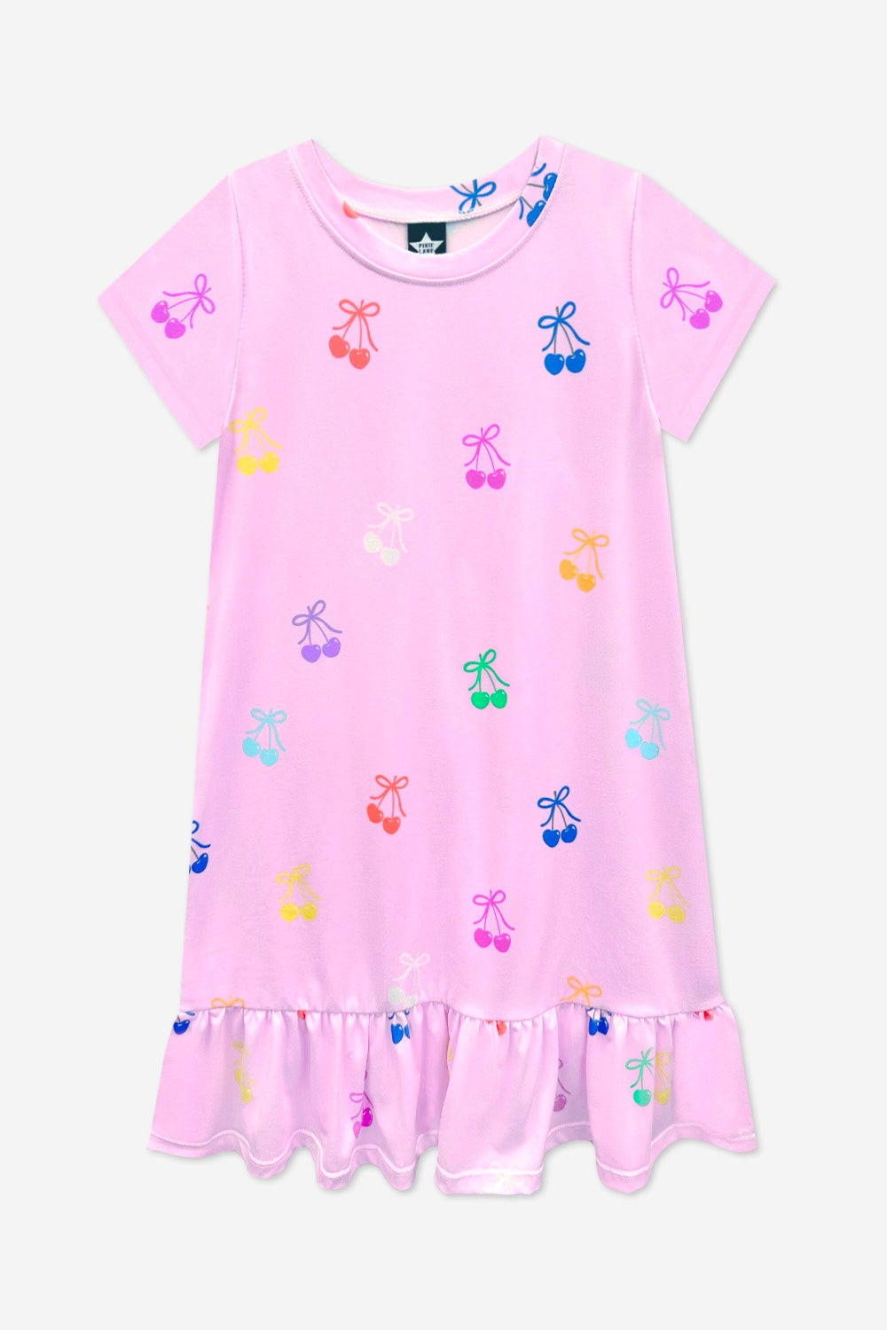 Simply Soft Short Sleeve Ruffle Lounge Dress - Lilac Rainbow Gummy Bear