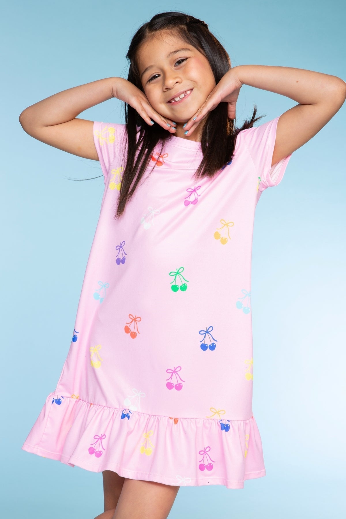 Simply Soft Short Sleeve Ruffle Lounge Dress - Lilac Rainbow Gummy Bear
