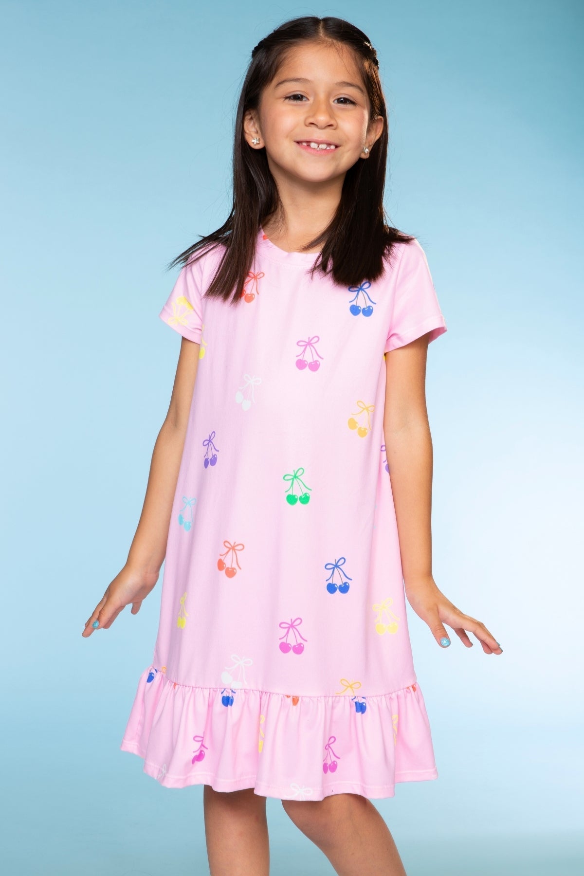 Simply Soft Short Sleeve Ruffle Lounge Dress - Lilac Rainbow Gummy Bear