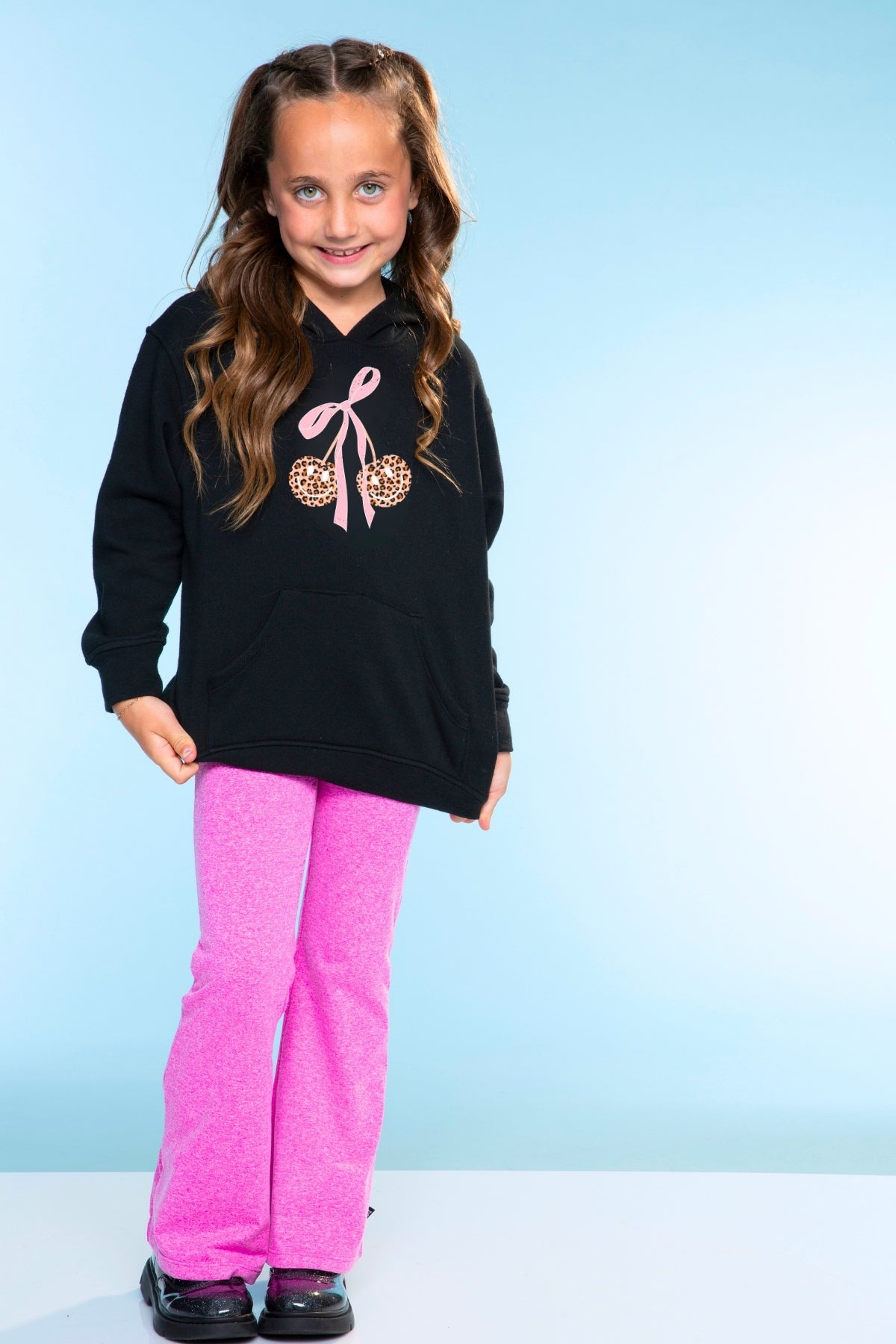 Cotton Soft Oversized Long Sleeve Hoodie - Black Leopard Cherry