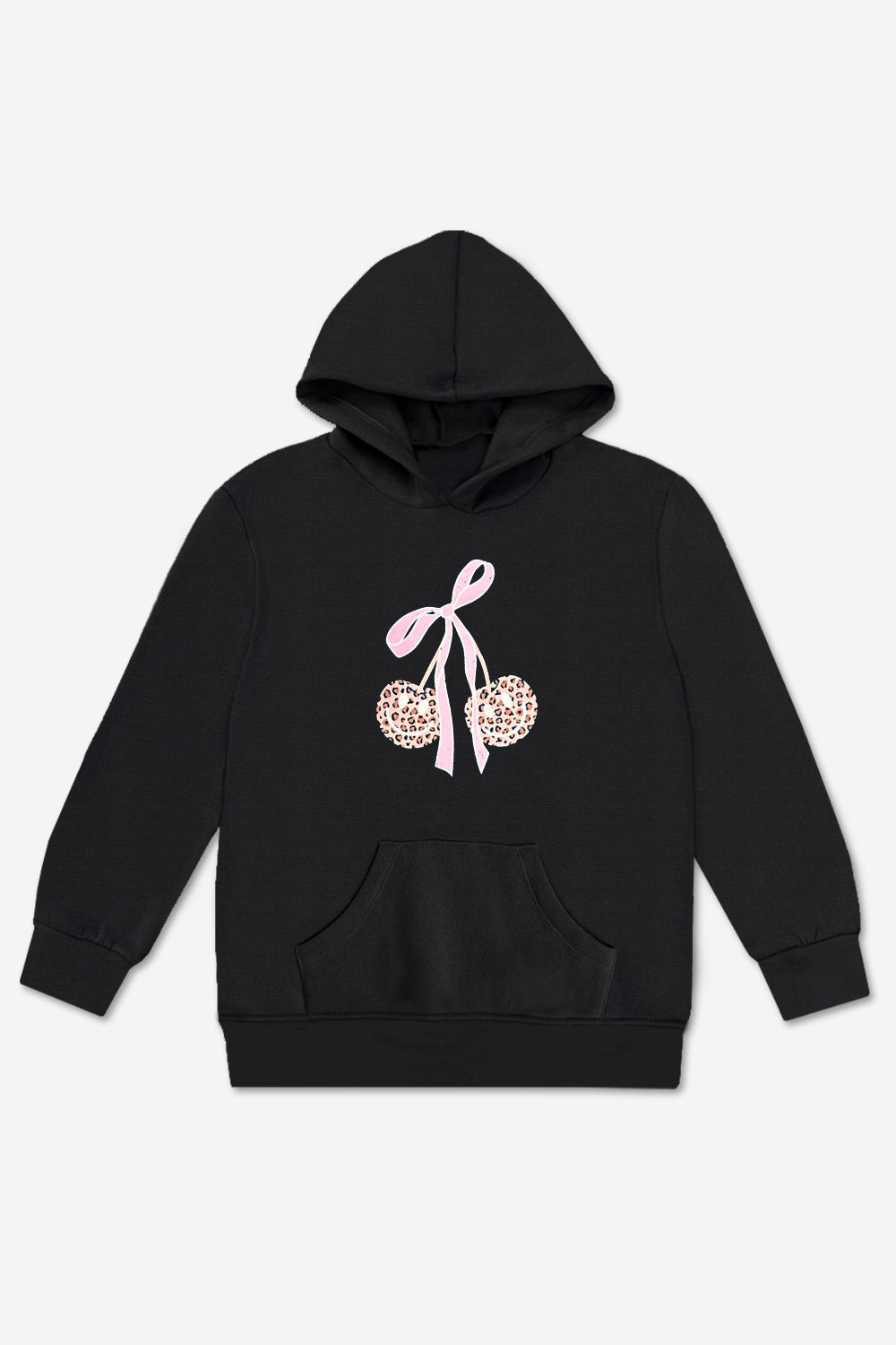 Cotton Soft Oversized Long Sleeve Hoodie - Black Leopard Cherry