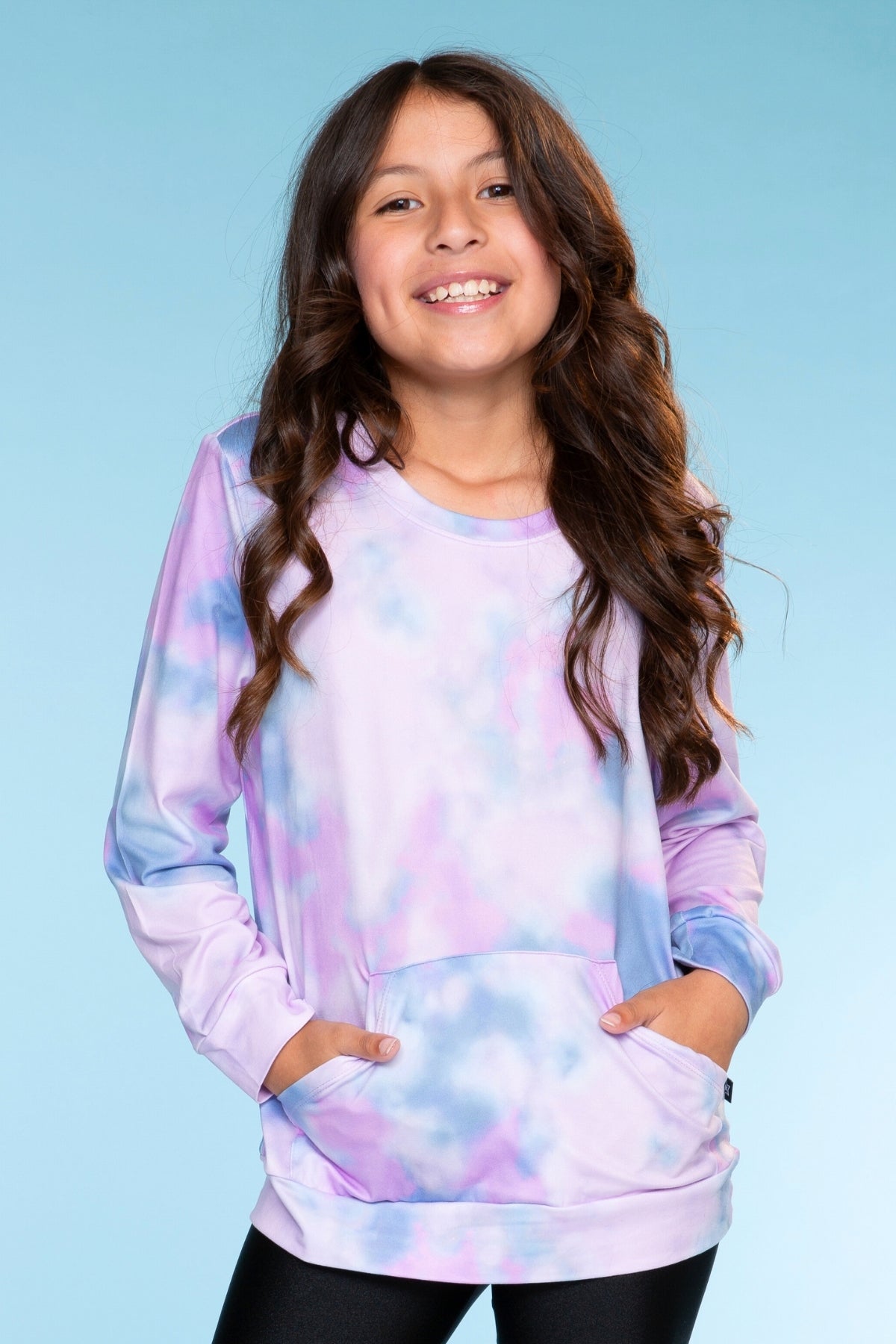 Simply Soft Kanga Pocket Crew Top - Lilac Chambray Tie Dye - NEW!