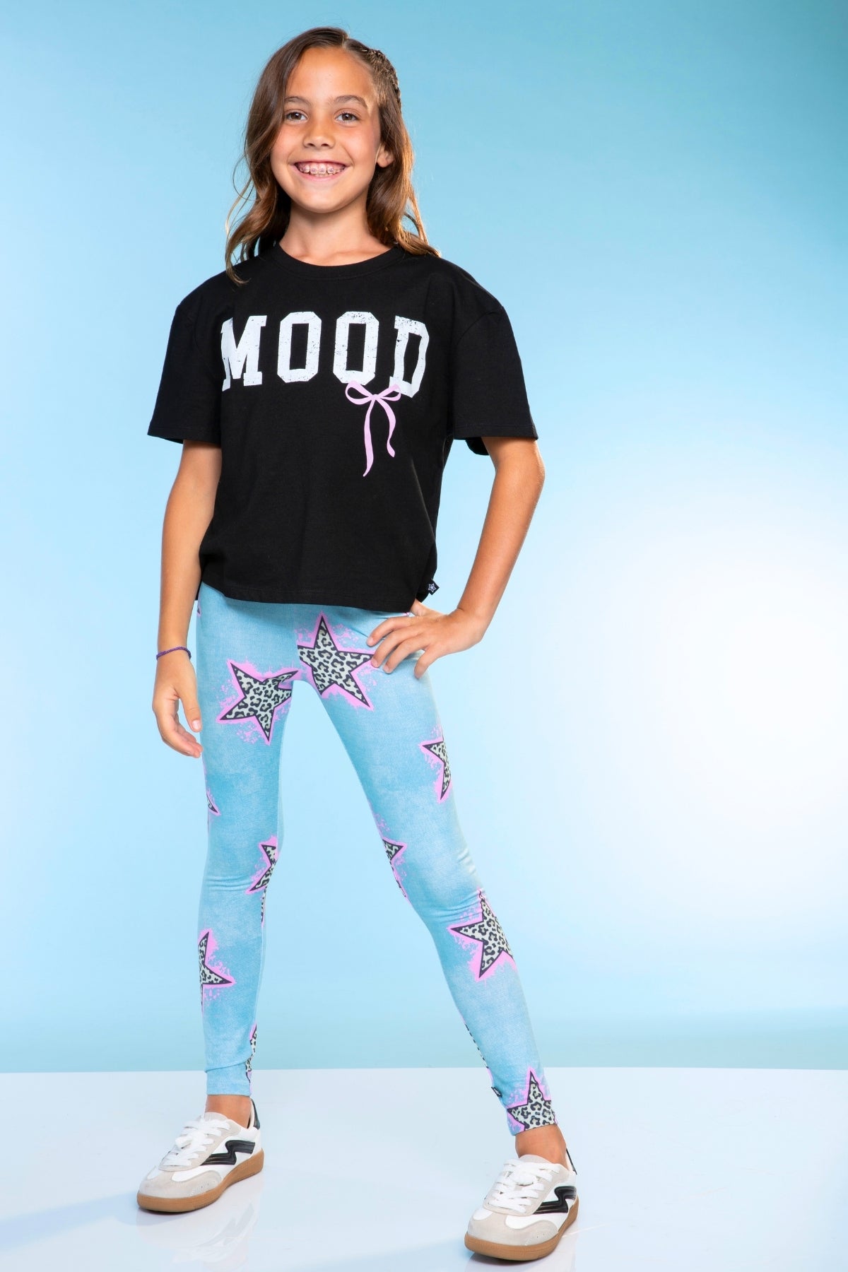 Washed Cotton Drop Shoulder Tee - Heather Grey Rainbow Drip