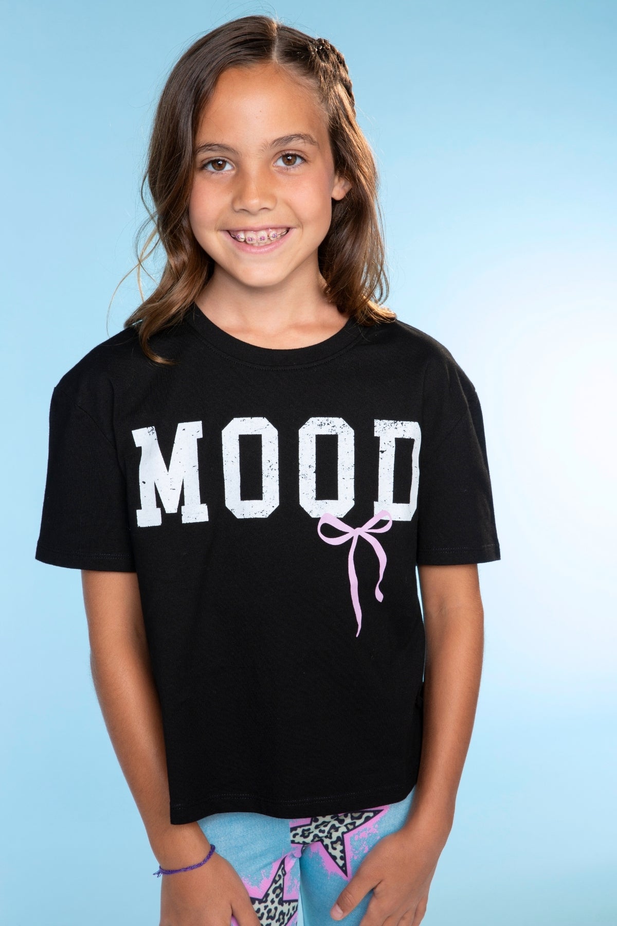 Washed Cotton Drop Shoulder Tee - Heather Grey Rainbow Drip