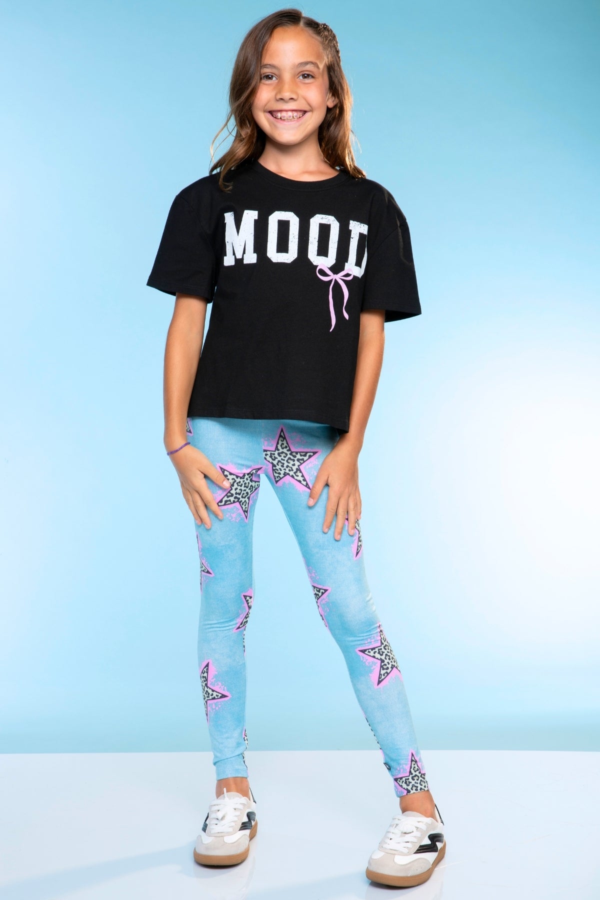 Washed Cotton Drop Shoulder Tee - Heather Grey Rainbow Drip