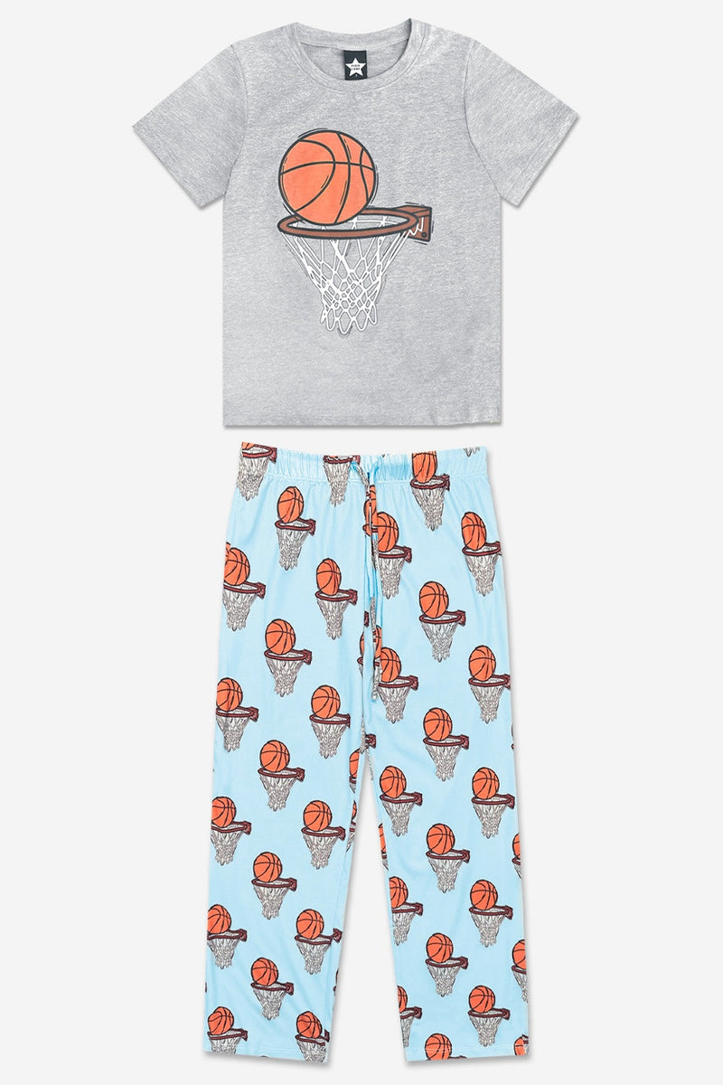Triblend Graphic Tee & Simply Soft Karate Pant - Heather Grey Denim Basketball - New!