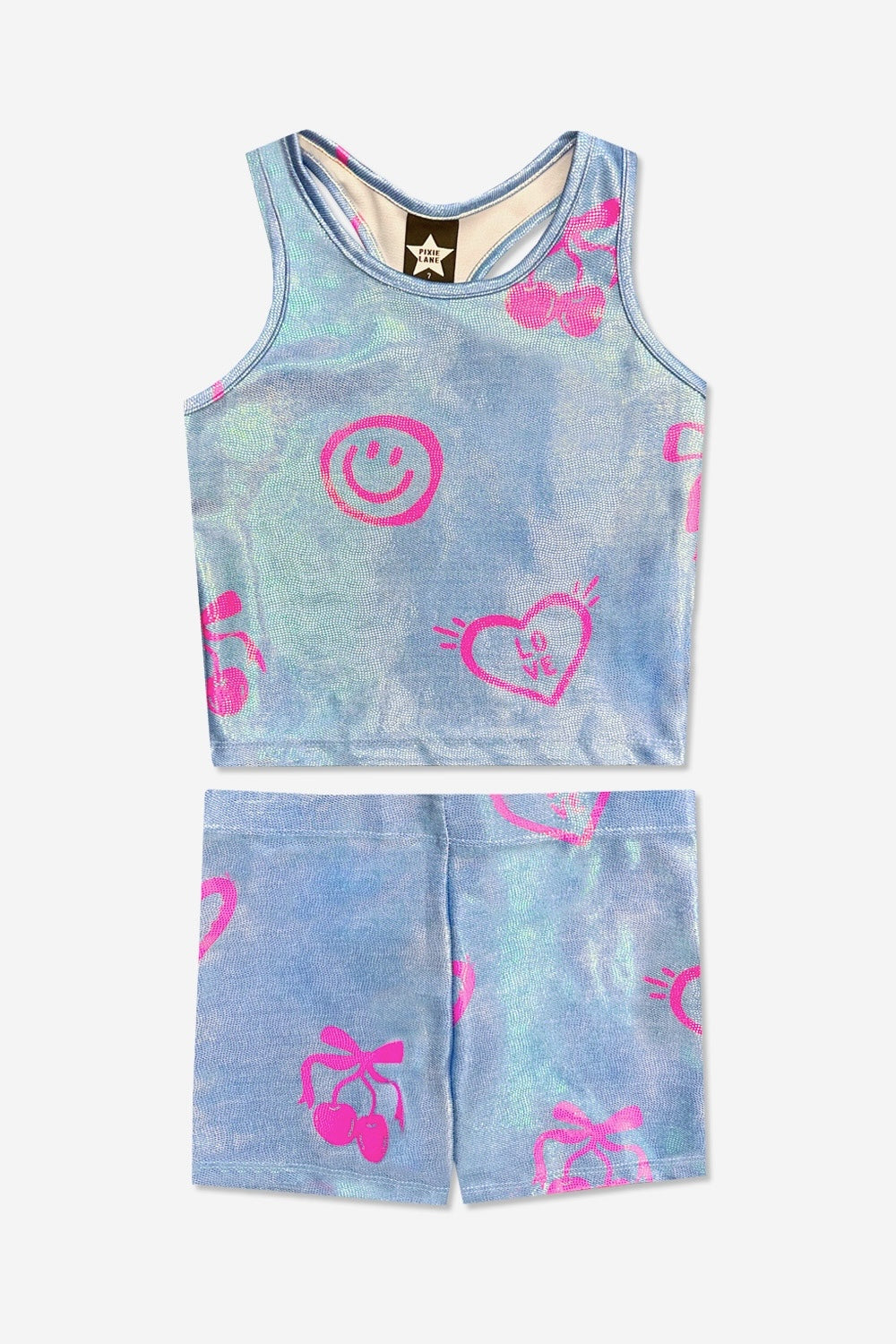 High Shine Cropped Racerback Tank & Tumble Short - Black Lollipops