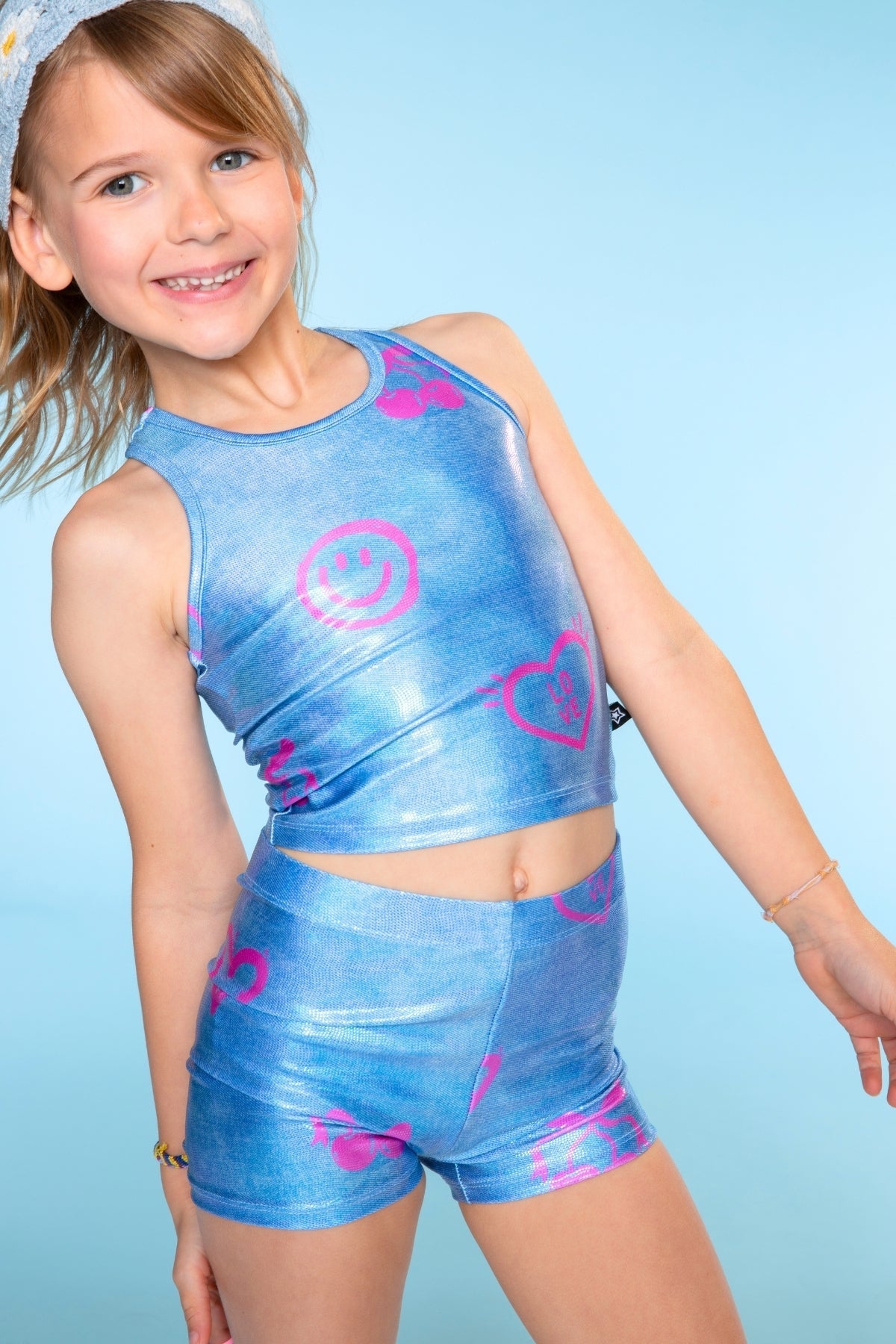 High Shine Cropped Racerback Tank & Tumble Short - Black Lollipops