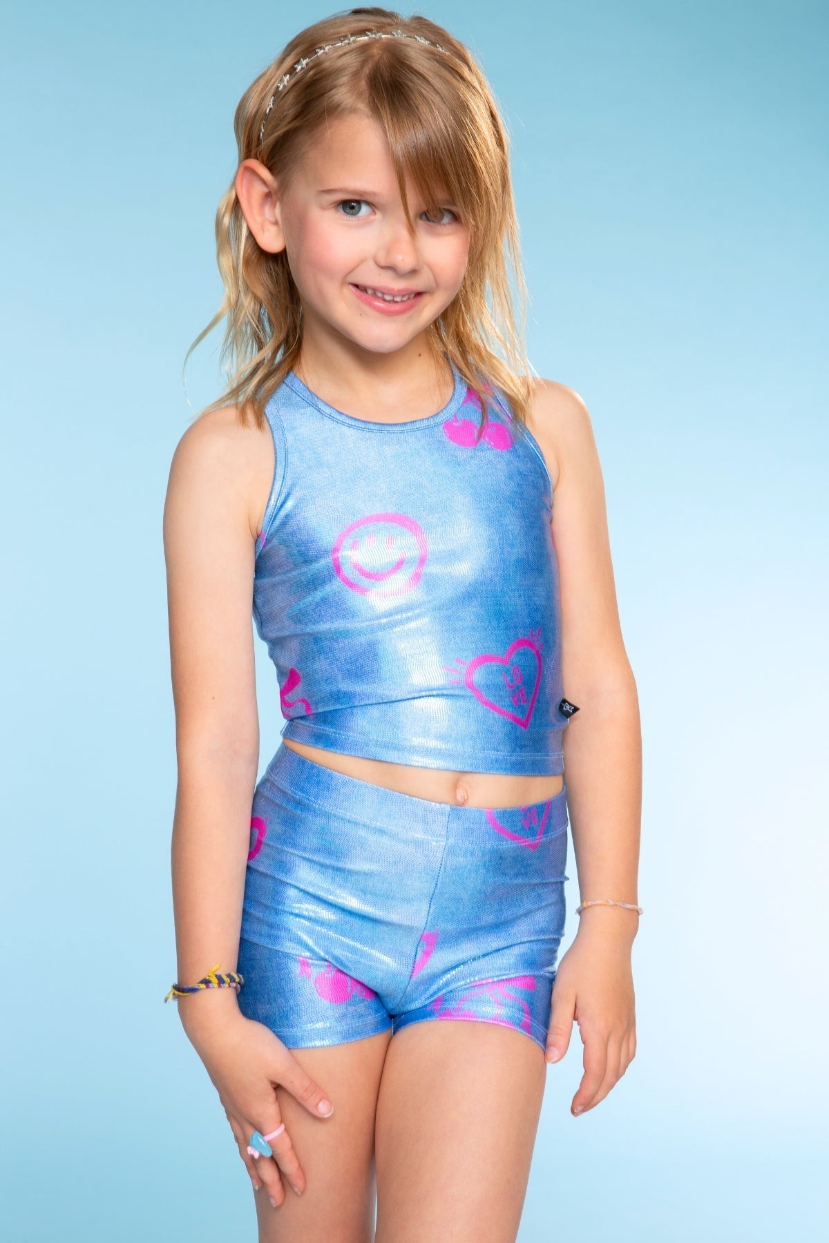 High Shine Cropped Racerback Tank & Tumble Short - Black Lollipops