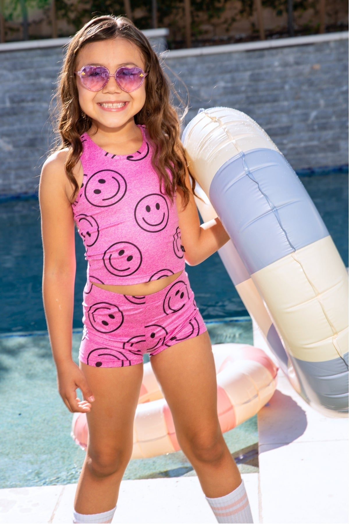 Simply Soft Luxe Cropped Racerback Tank & Tumble Short - Light Blue Smile Star