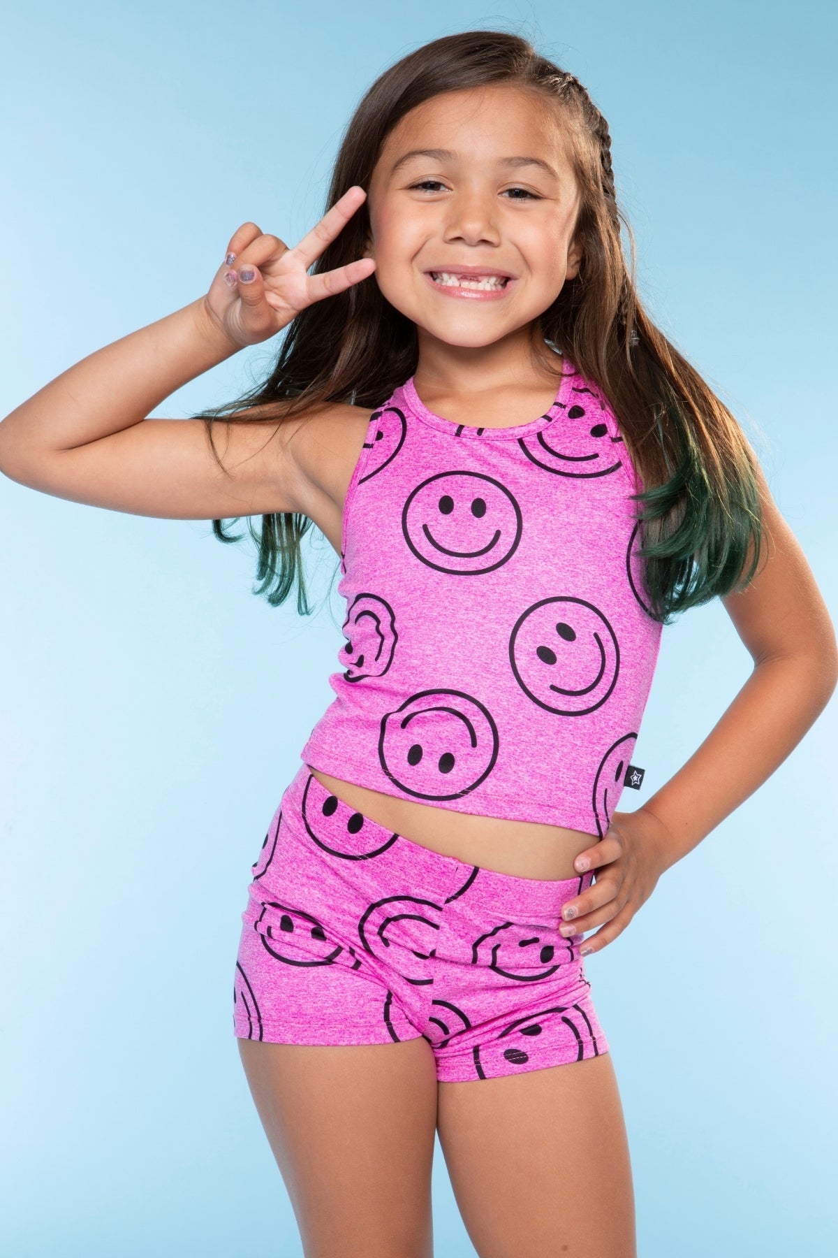 Simply Soft Luxe Cropped Racerback Tank & Tumble Short - Light Blue Smile Star