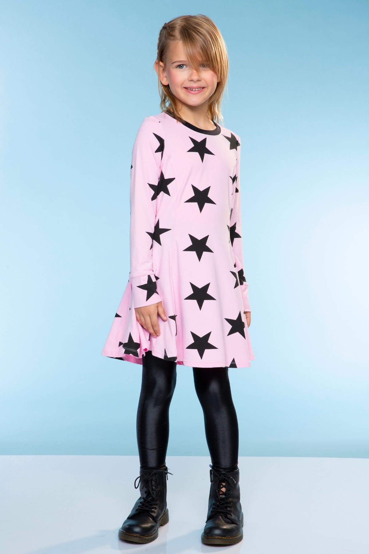 Simply Soft Long Sleeve Twirl Dress - Neon Lt Pink Leopard Splatter