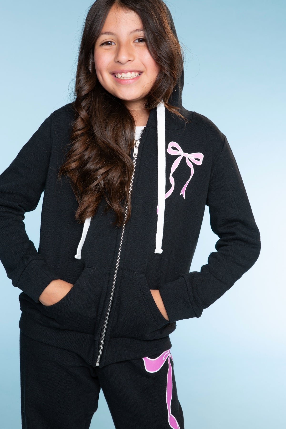 Cotton Soft French Terry Easy Zip Hoodie - Latte Leopard Bow