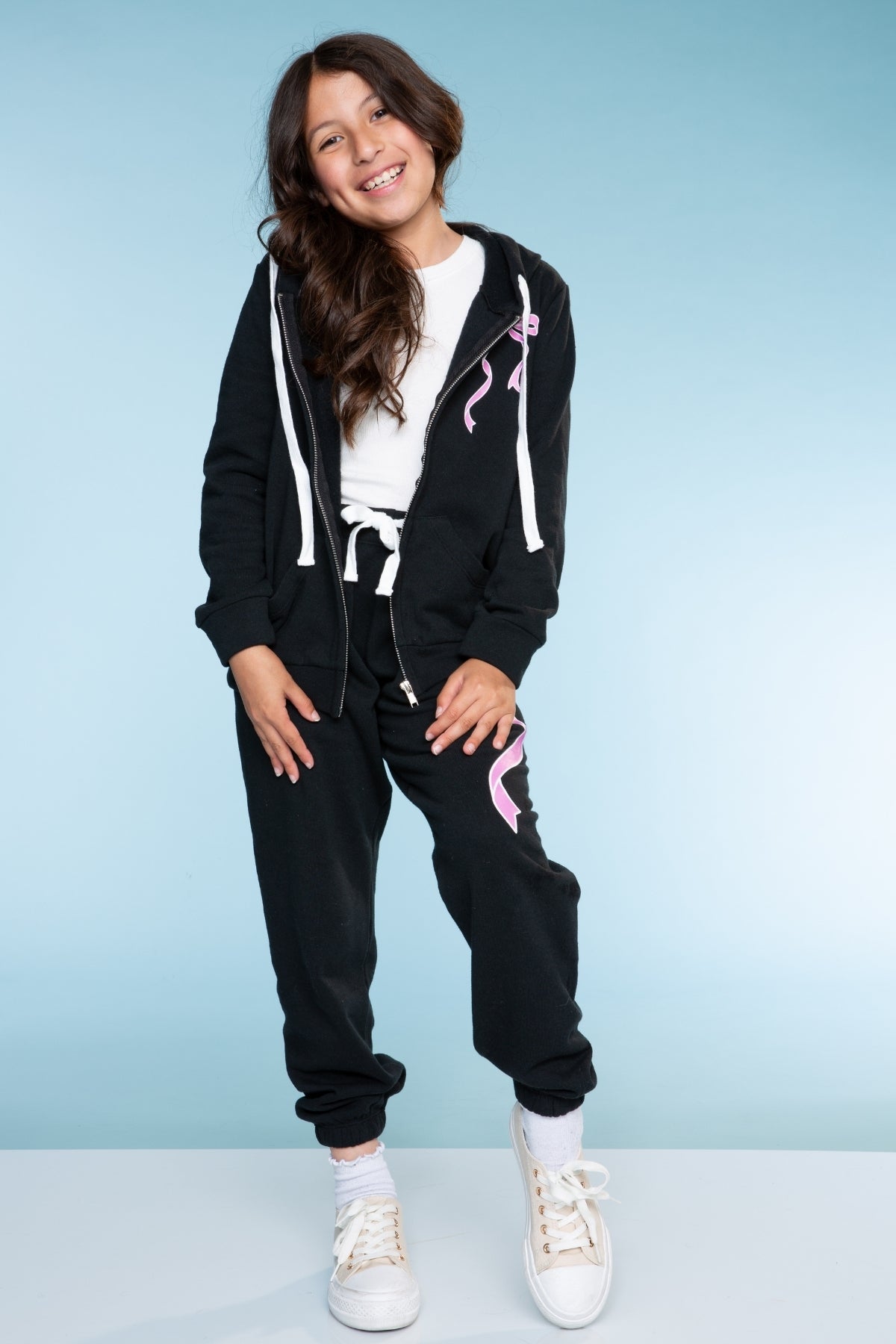 Cotton Soft French Terry Easy Zip Hoodie - Latte Leopard Bow