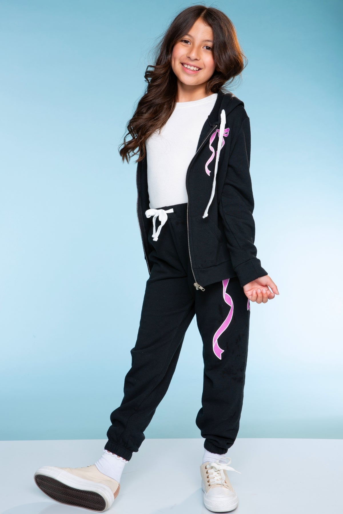 Cotton Soft French Terry Easy Zip Hoodie - Latte Leopard Bow