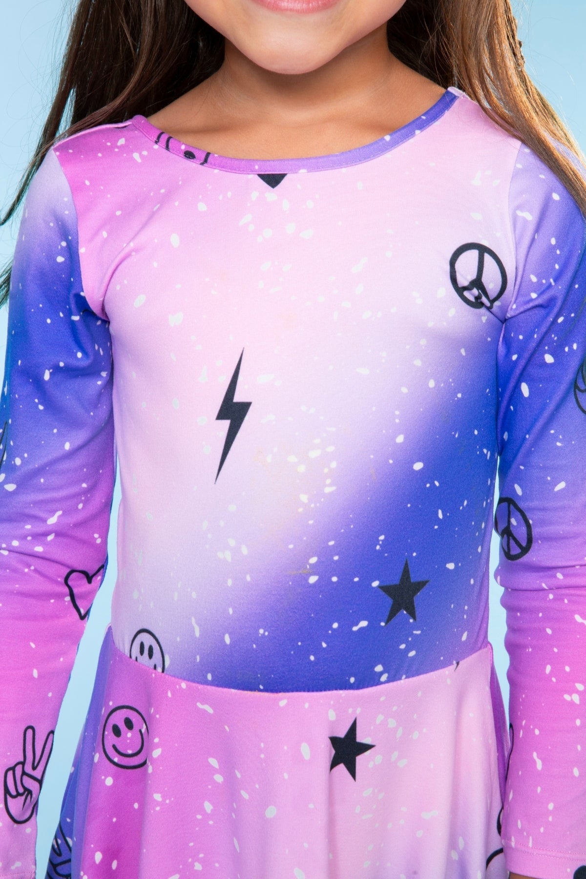 Simply Soft Long Sleeve Skater Dress - Black Tie Dye Rainbow Icons