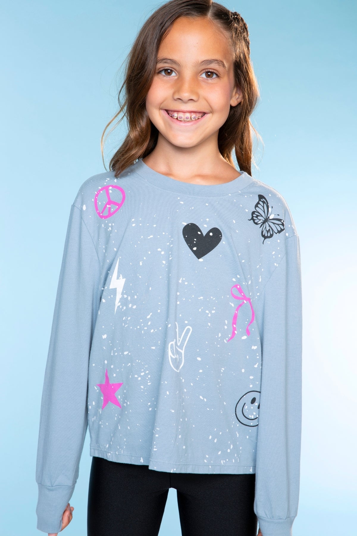 Washed Cotton Long Sleeve Easy Tee - Pink Bolt