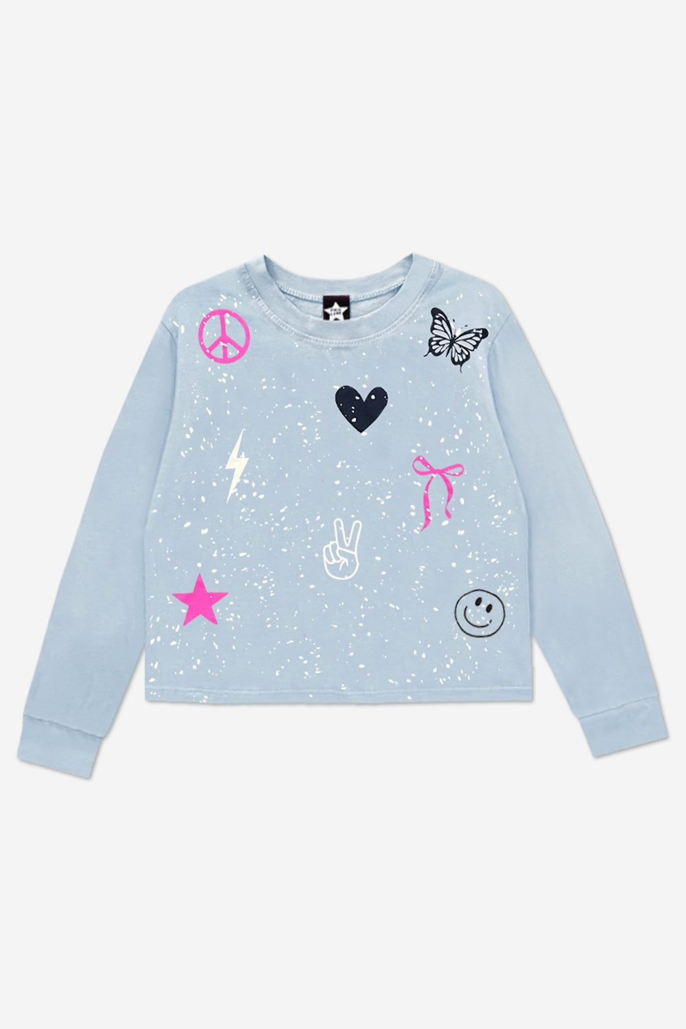Washed Cotton Long Sleeve Easy Tee - Pink Bolt