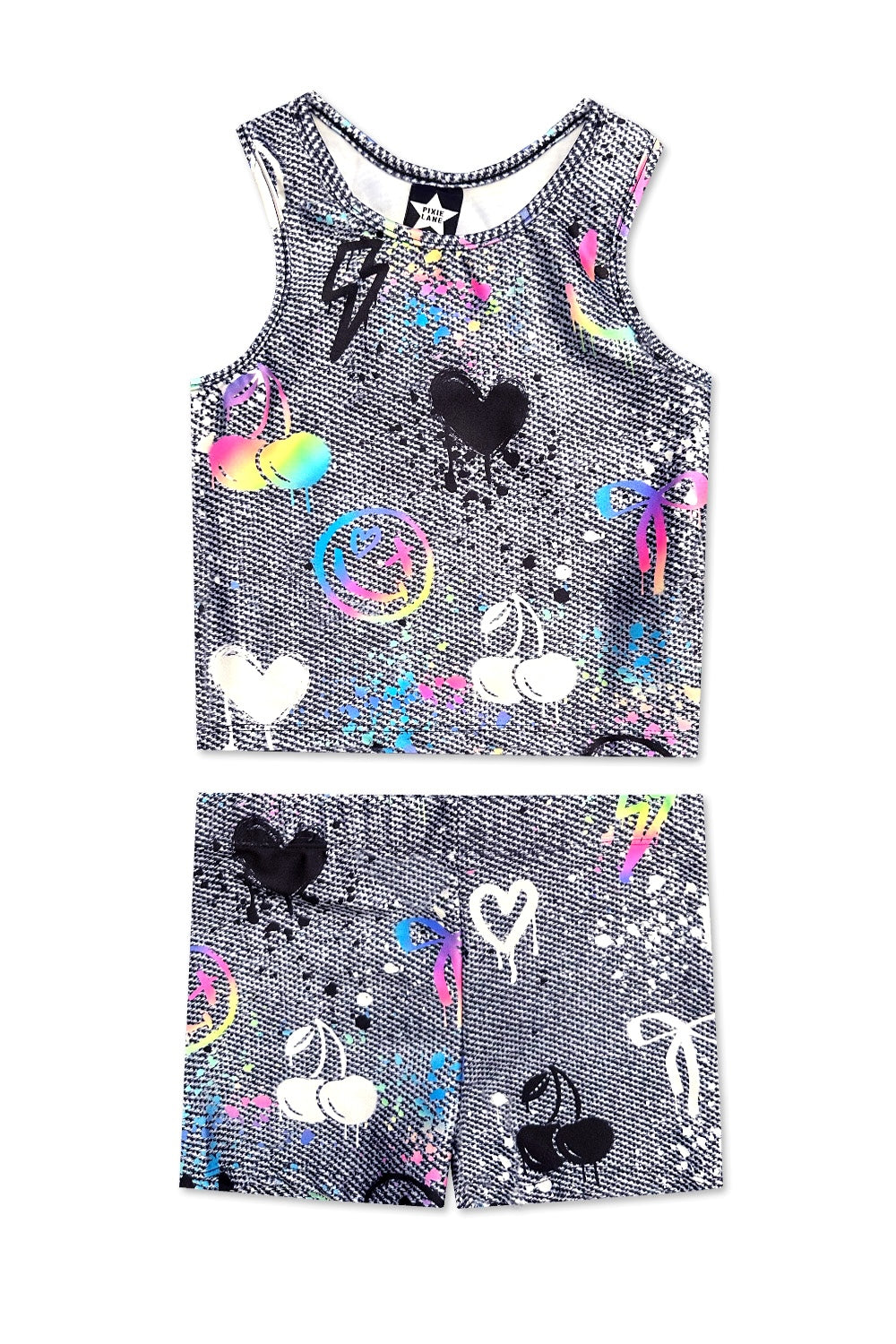 High Shine Cropped Racerback Tank & Tumble Short - Black Lollipops