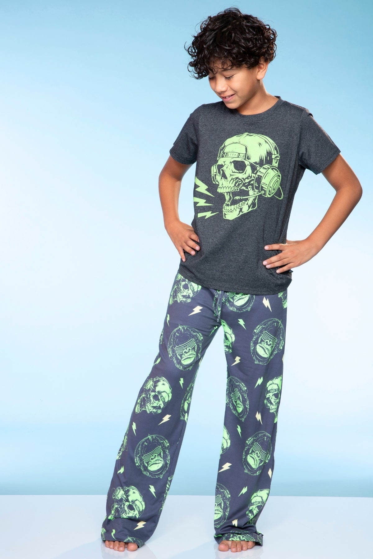 Triblend Graphic Tee & Simply Soft Karate Pant - Black Grey Cousin Crew Smile