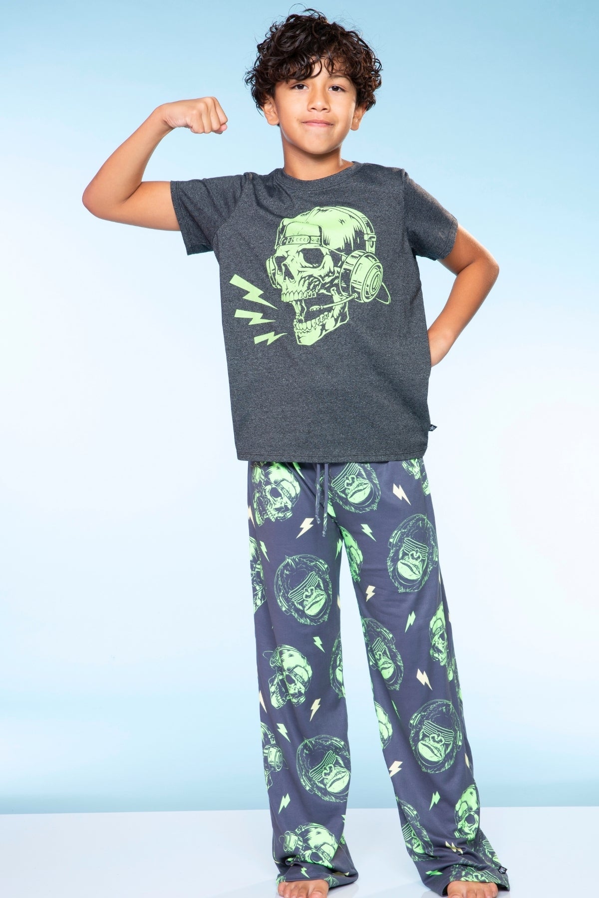Triblend Graphic Tee & Simply Soft Karate Pant - Black Grey Cousin Crew Smile