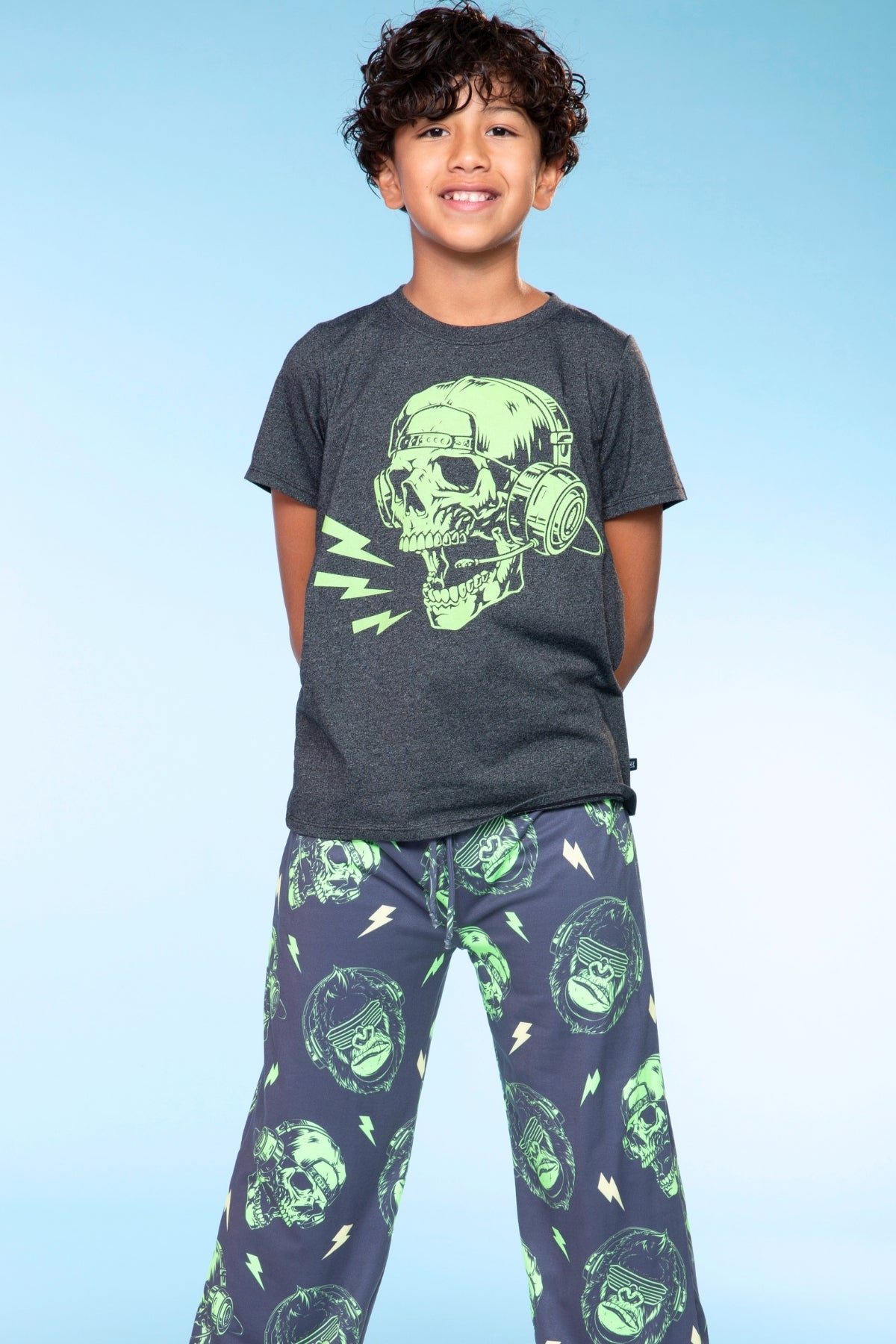 Triblend Graphic Tee & Simply Soft Karate Pant - Black Grey Cousin Crew Smile