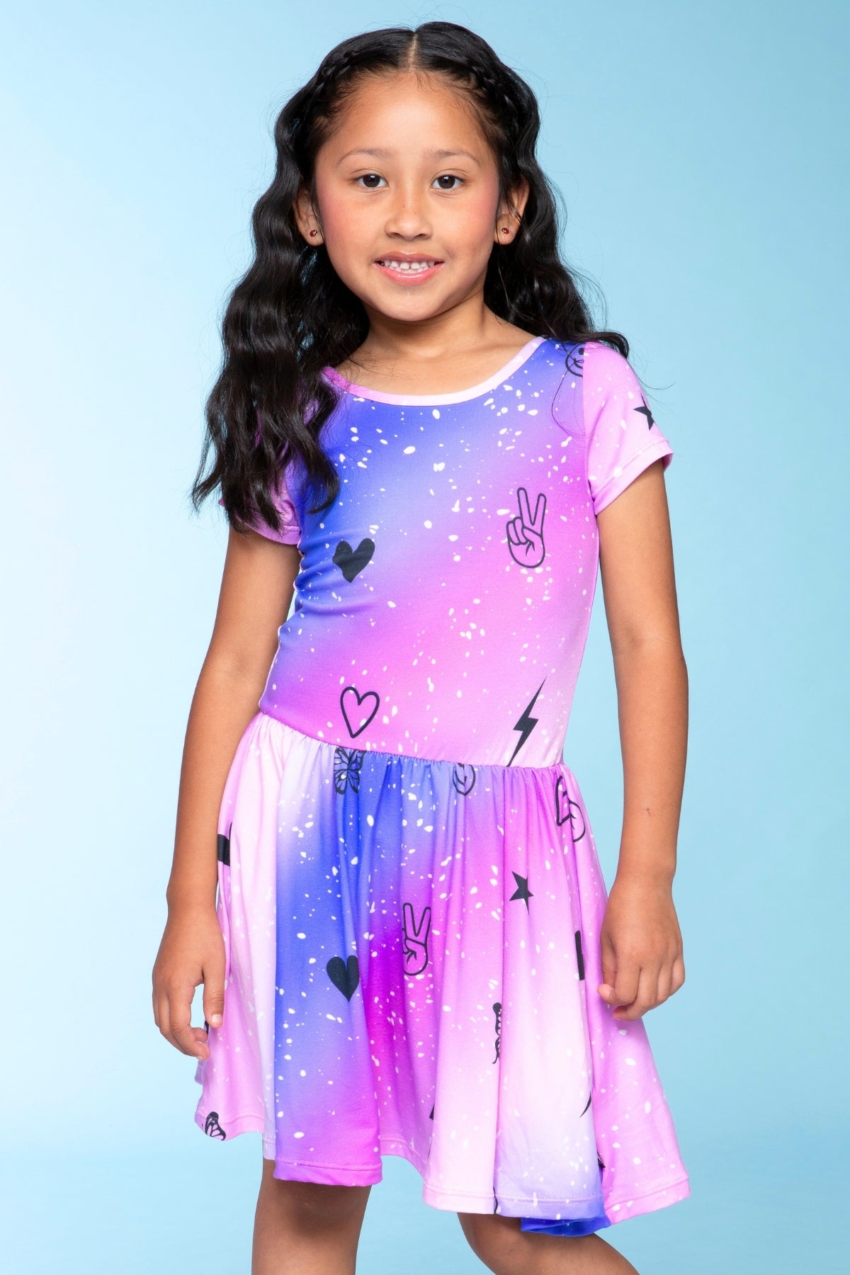 Simply Soft Short Sleeve Be Happy Dress - Tie Dye Rainbow Donuts