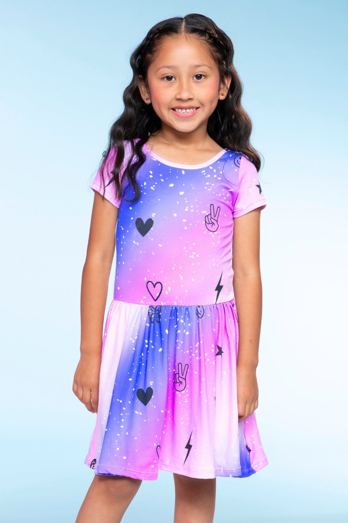 Simply Soft Short Sleeve Be Happy Dress - Tie Dye Rainbow Donuts