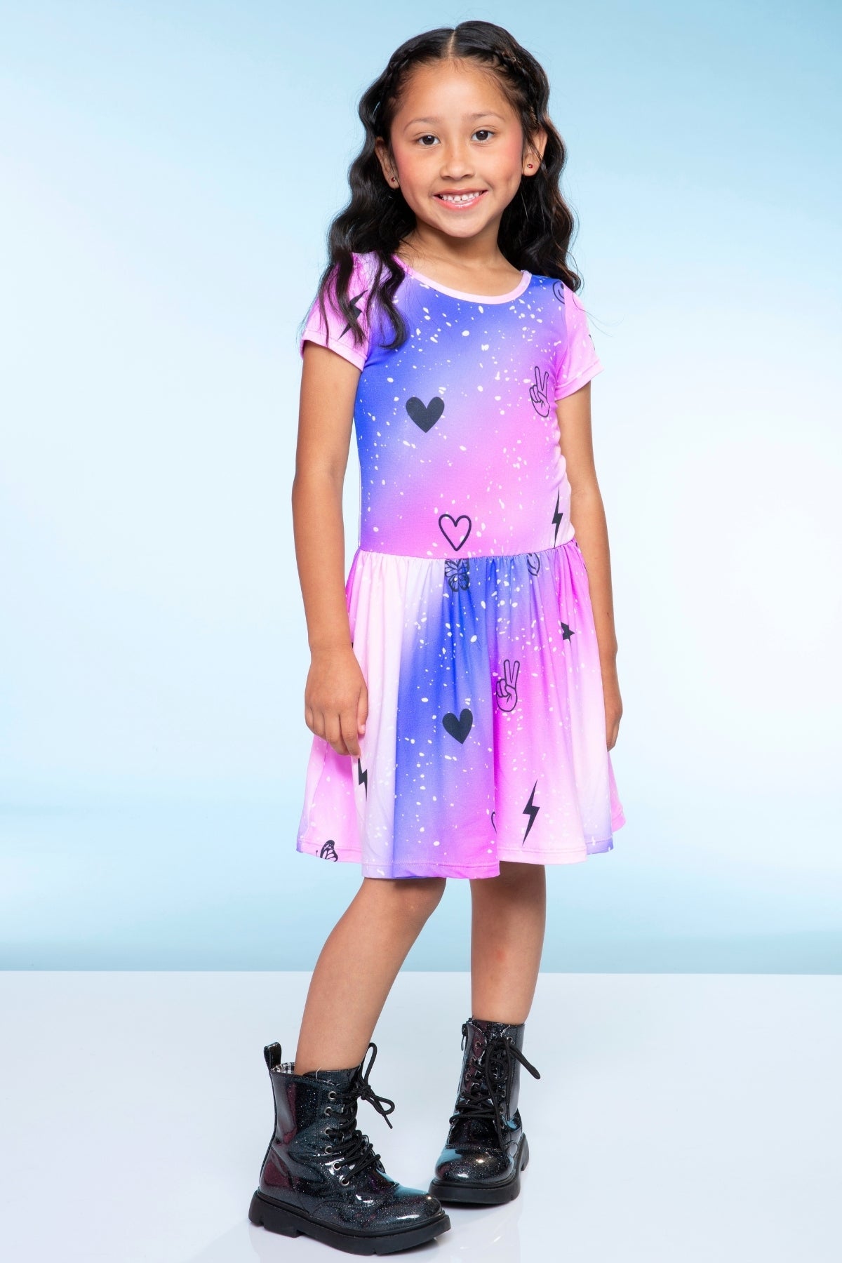 Simply Soft Short Sleeve Be Happy Dress - Tie Dye Rainbow Donuts