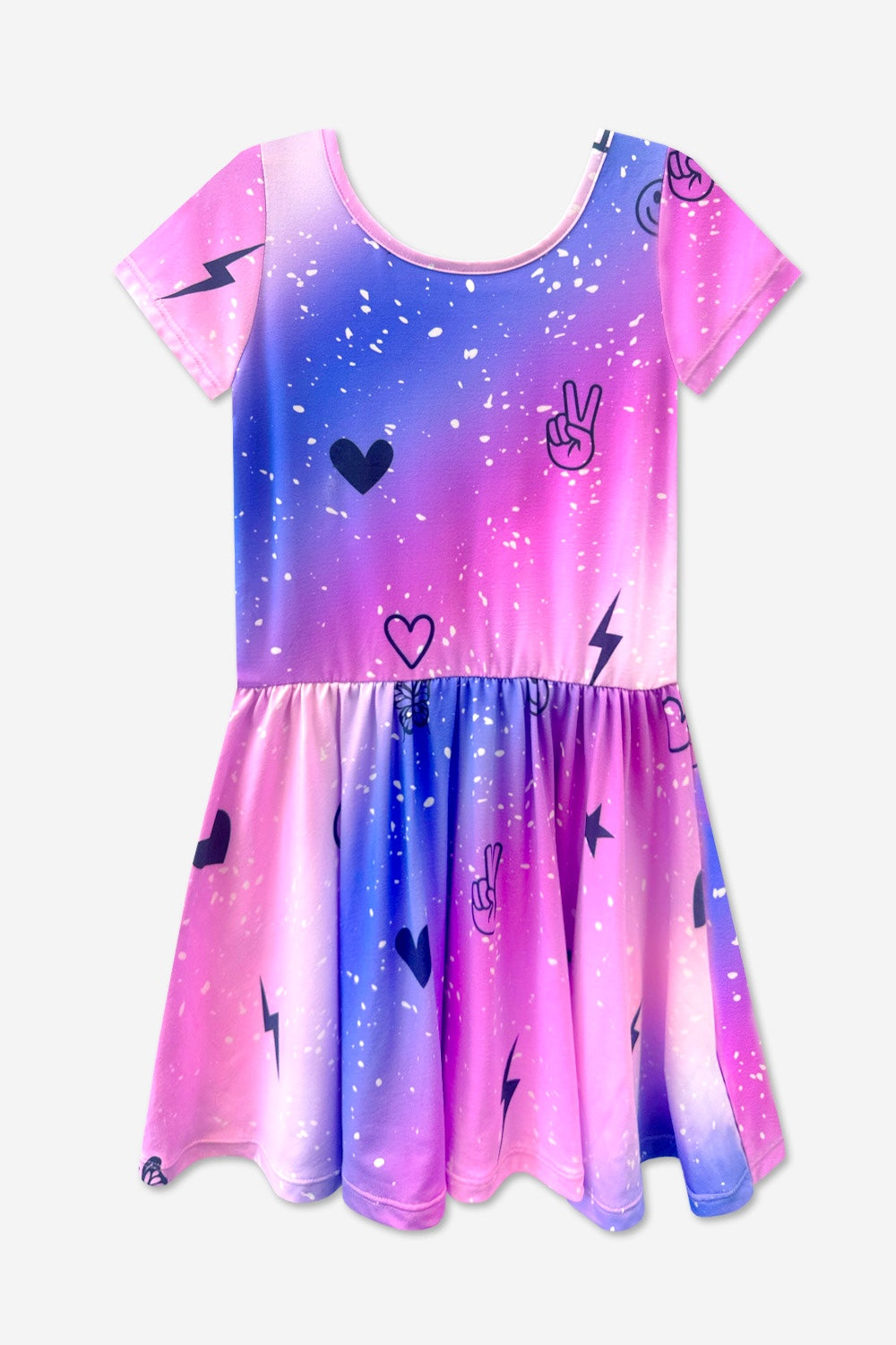 Simply Soft Short Sleeve Be Happy Dress - Tie Dye Rainbow Donuts