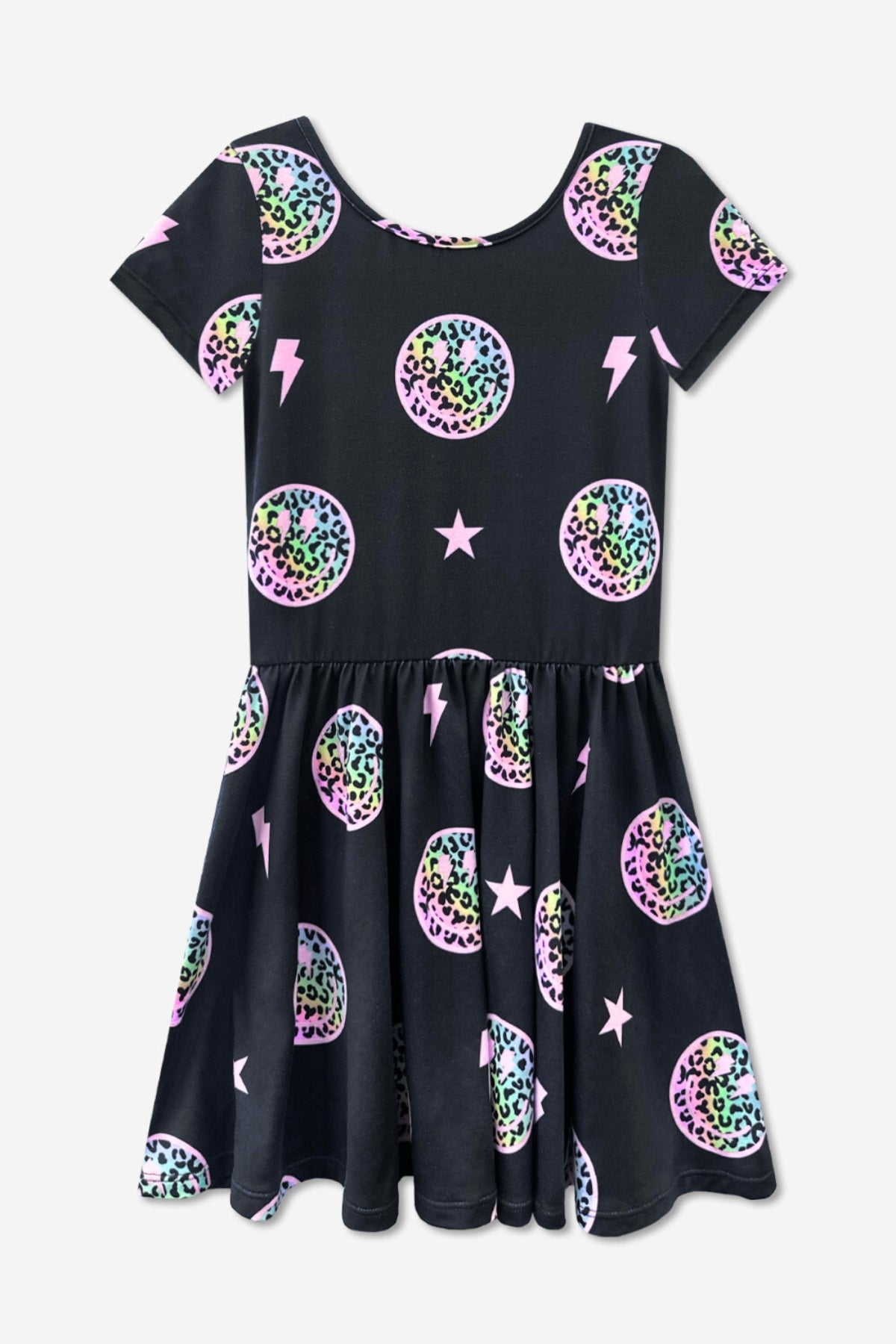 Simply Soft Short Sleeve Be Happy Dress - Tie Dye Rainbow Donuts