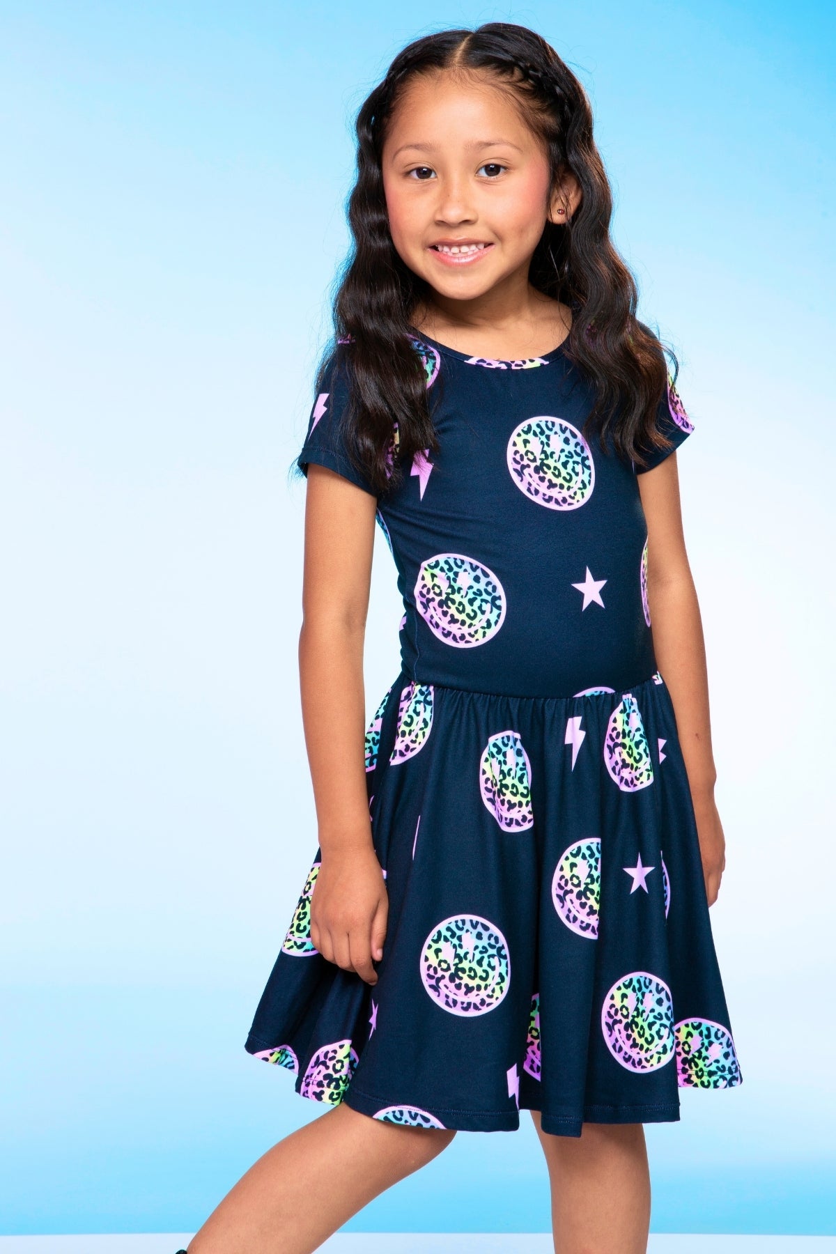 Simply Soft Short Sleeve Be Happy Dress - Tie Dye Rainbow Donuts