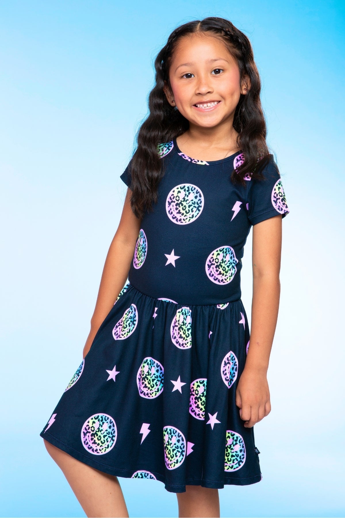 Simply Soft Short Sleeve Be Happy Dress - Tie Dye Rainbow Donuts